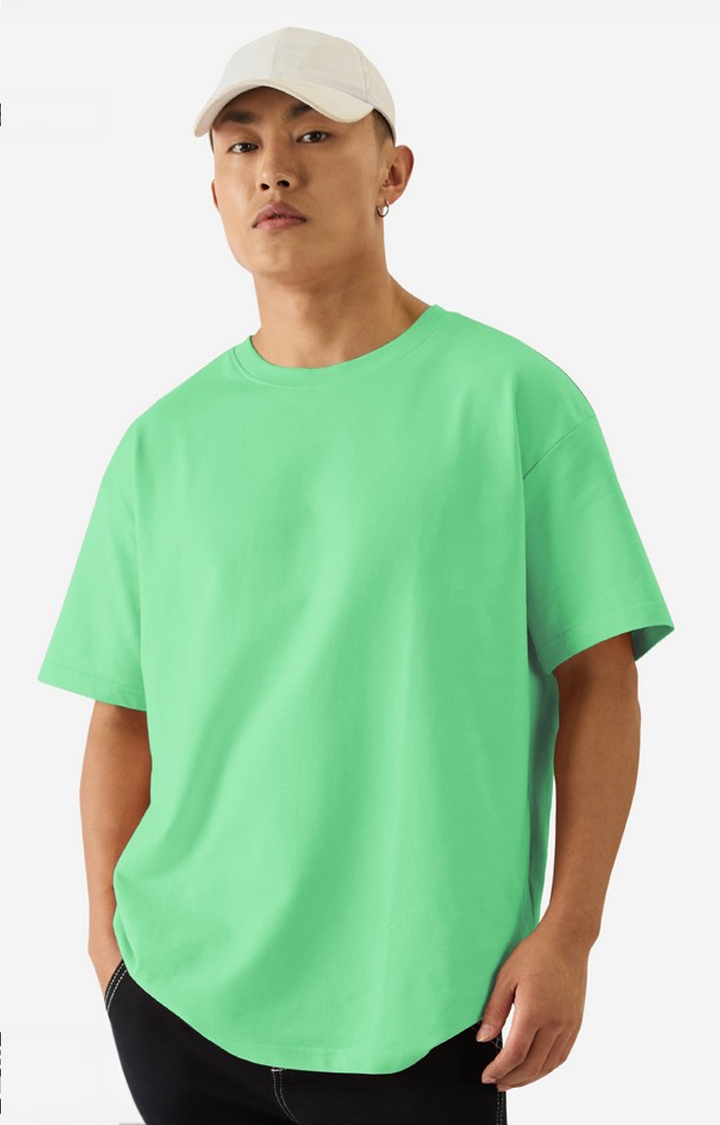 The Souled Store | Men's Solids Spring Bud Green Oversized T-Shirts