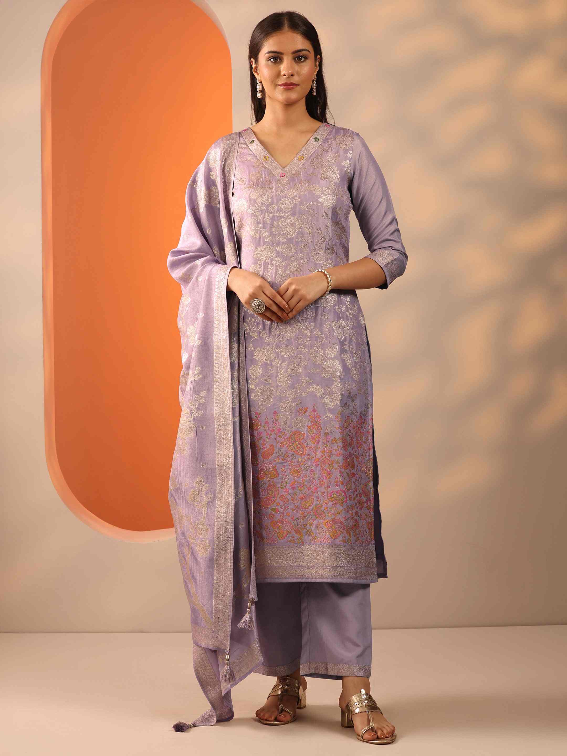 Libas Ladies Western Kurti 3Pcs Set 49565 Lavender