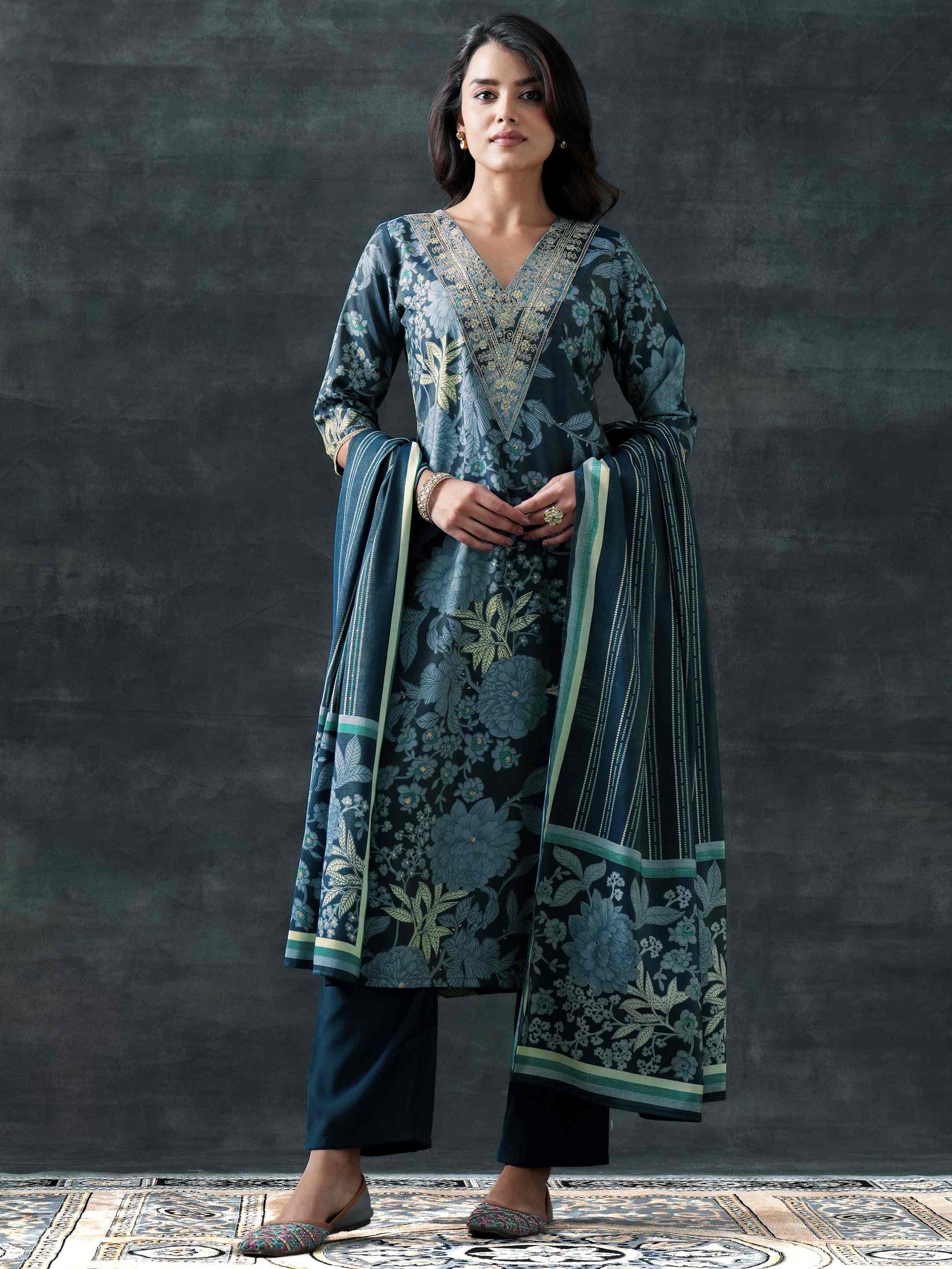 LIBAS LADIES WESTERN KURTI 3PCS SET 400742 BLUE