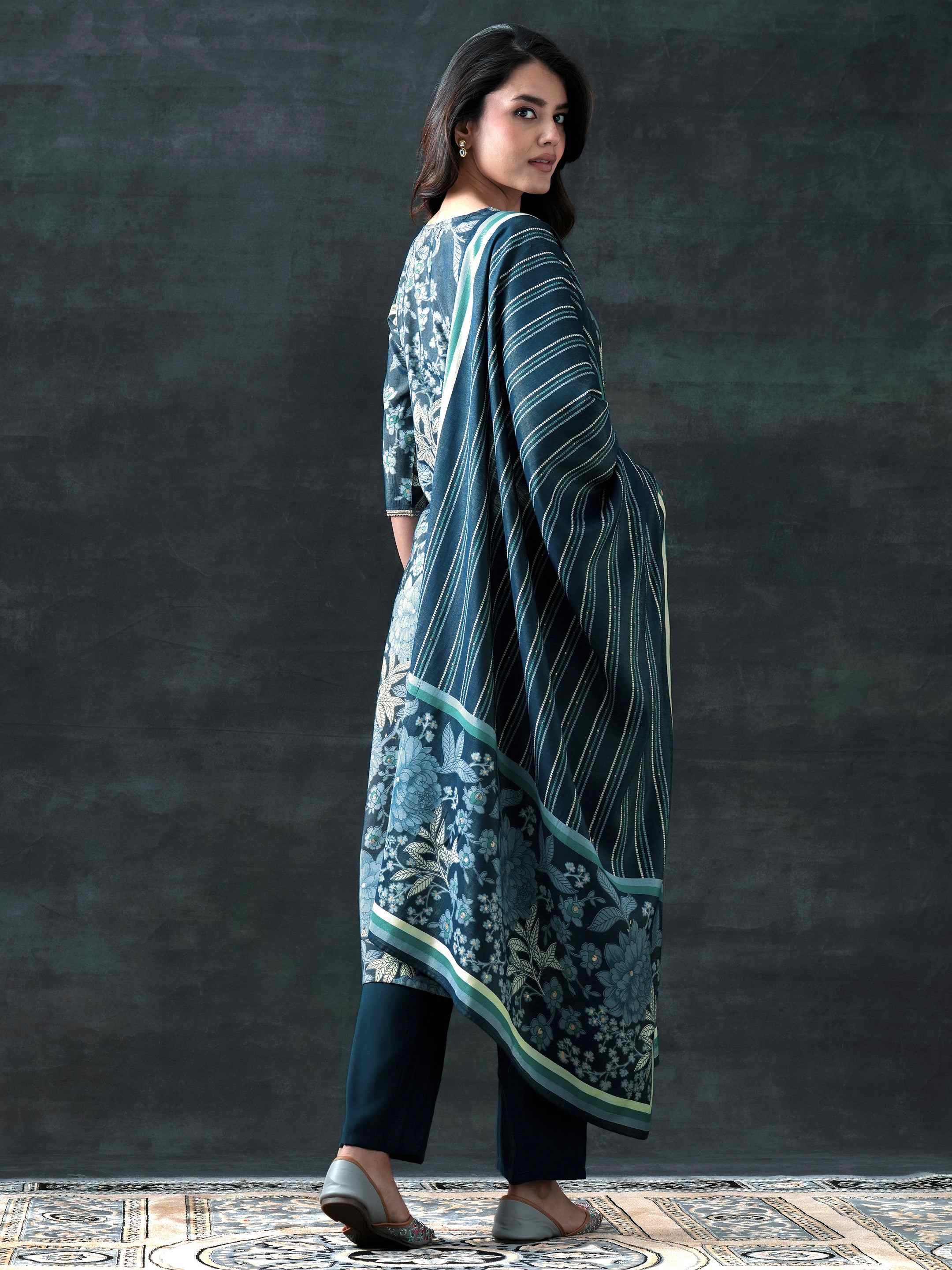LIBAS LADIES WESTERN KURTI 3PCS SET 400742 BLUE