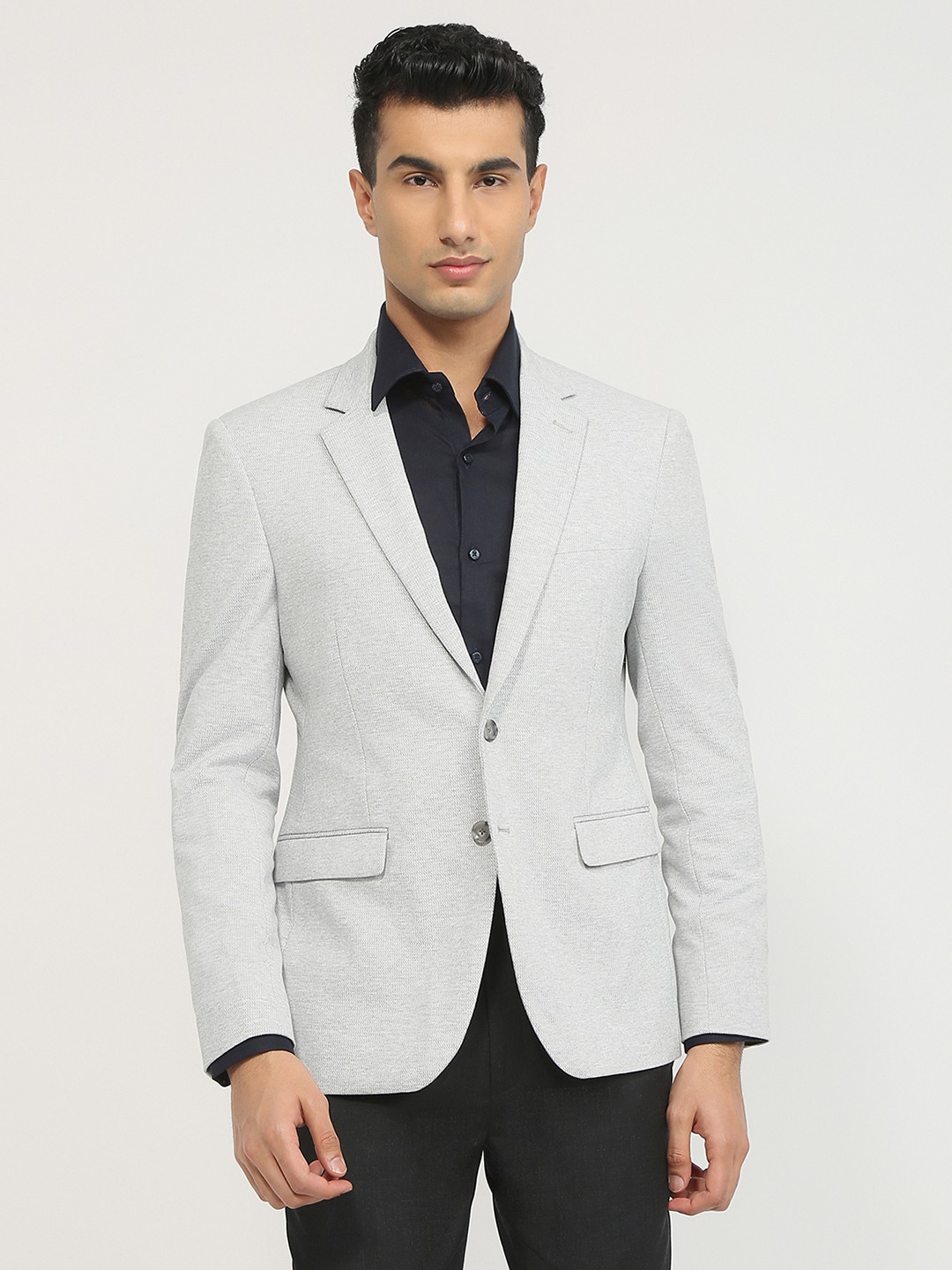 Mens Slim Fit Knitted Pattern Rayon Blend Notch Lapel Full Sleeve Formal Jacket