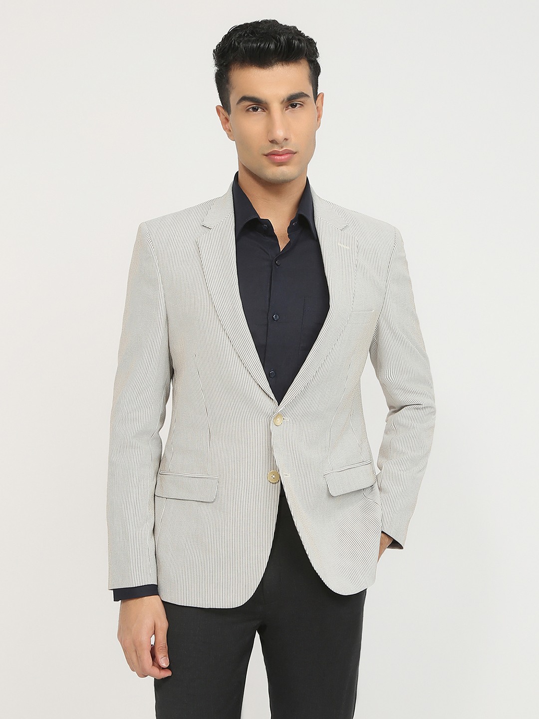 Mens Regular Fit Solid Pattern Terry Rayon Blend Notch Lapel Full Sleeve Formal Jacket