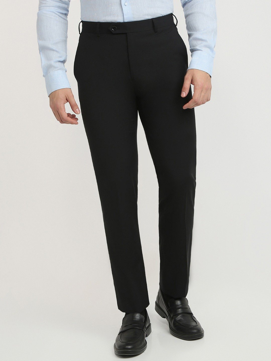Mens Contemporary Fit Solid Pattern Polyester Blend Flat Front Formal Trouser