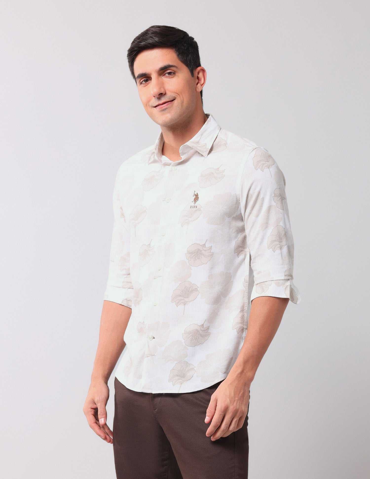 U.S.POLO MENS CASUAL SHIRT F/S UDSHT1548 BEIGE