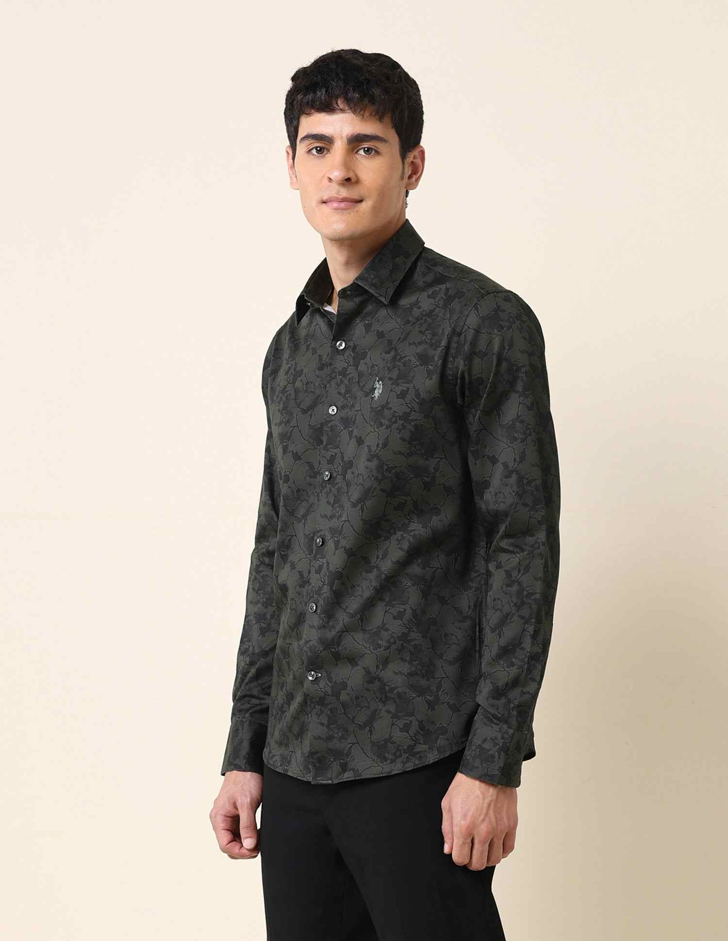 U.S.POLO MENS CASUAL SHIRT H/S USSHTP0859 Dk. Green