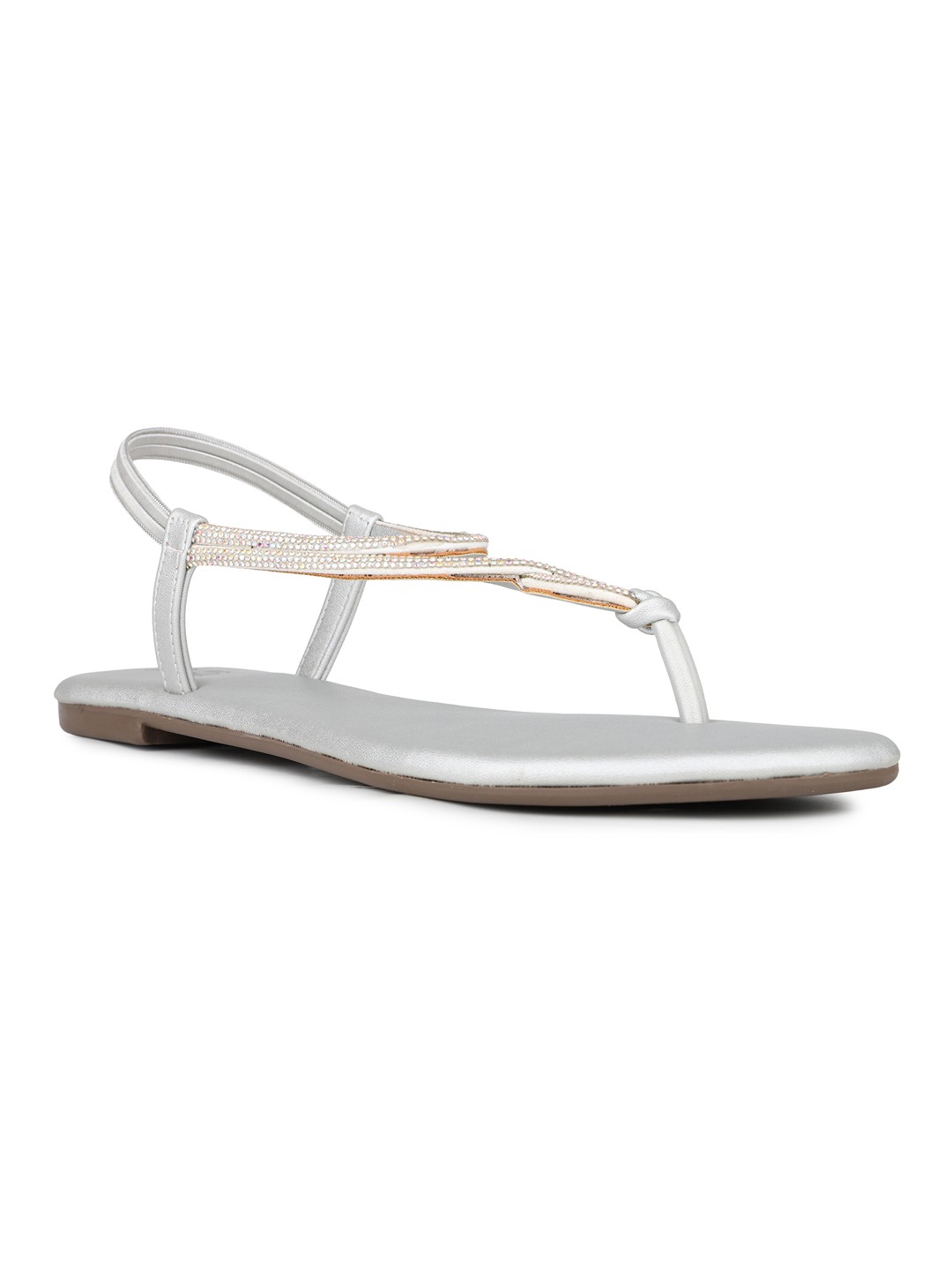 Womens Silver Casual Solid Round Toe Flats