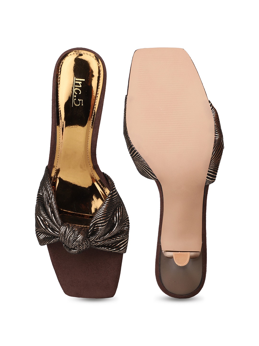 Inc.5 | Inc.5 Womens Gold Party Wear Solid Square Heels|4