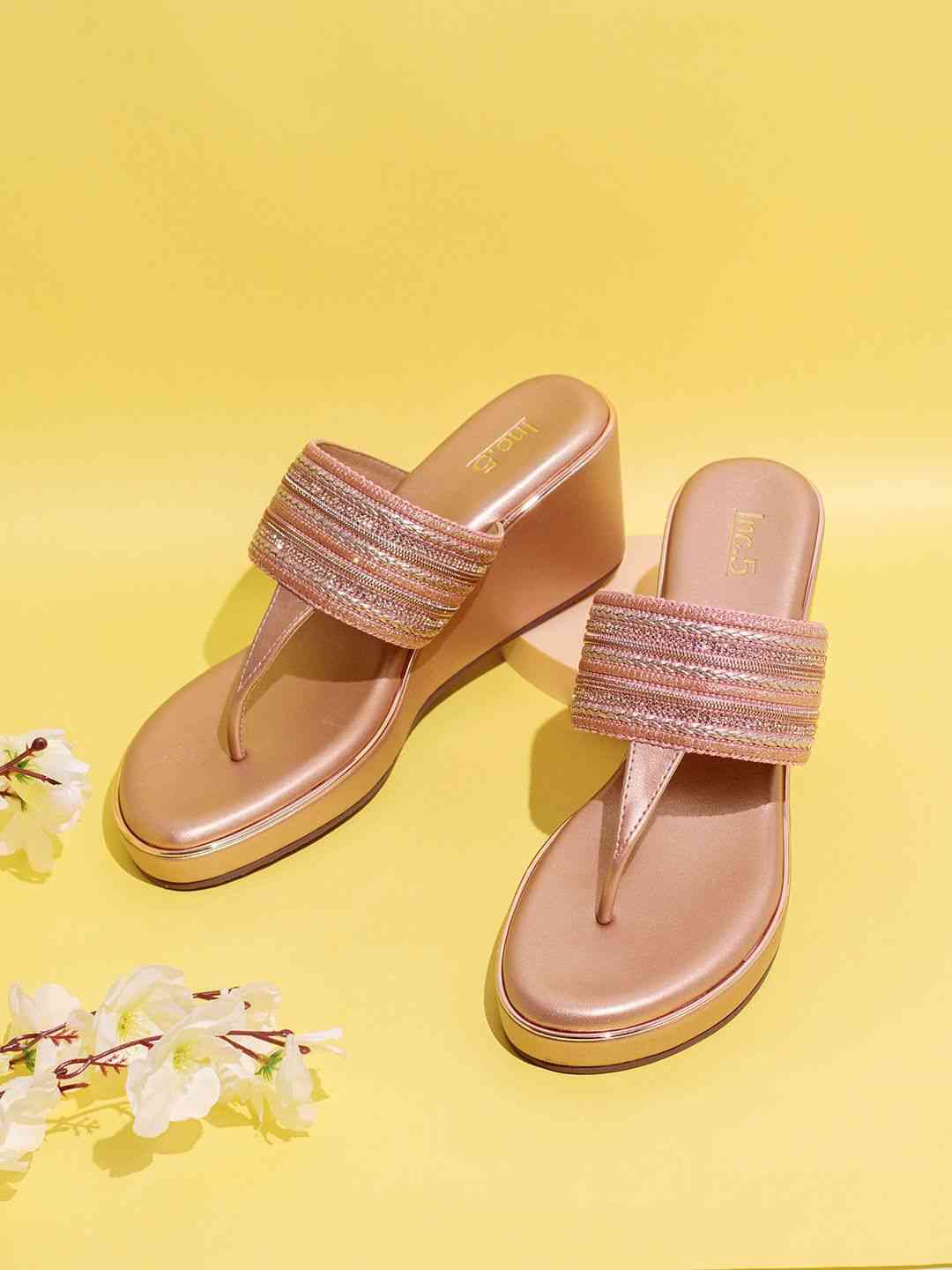 Inc.5 | Inc.5 Womens Rose Gold Ethnic Embellished Round Toe Wedges Heels|0