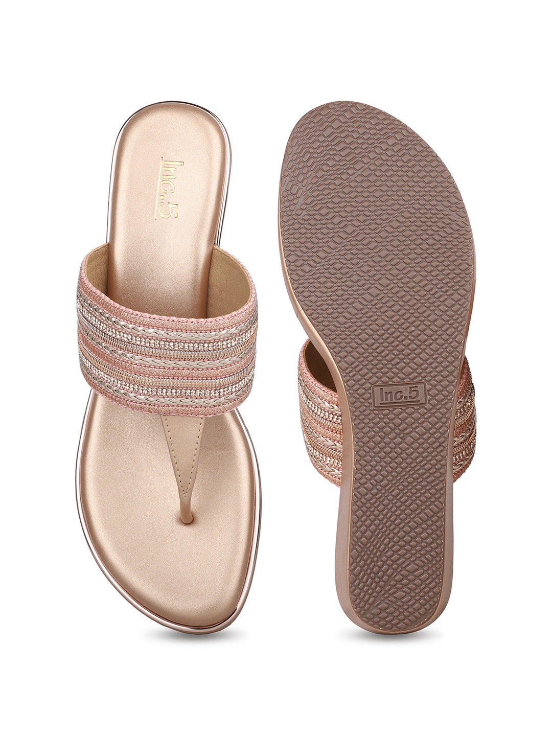 Inc.5 | Inc.5 Womens Rose Gold Ethnic Embellished Round Toe Wedges Heels|4