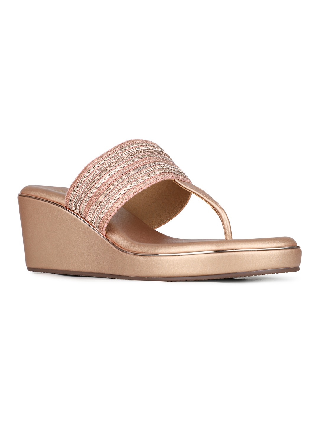 Inc.5 | Inc.5 Womens Rose Gold Ethnic Embellished Round Toe Wedges Heels|1