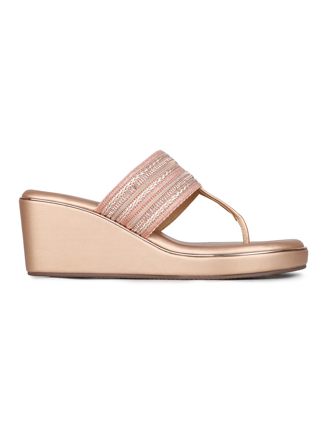 Inc.5 | Inc.5 Womens Rose Gold Ethnic Embellished Round Toe Wedges Heels|3