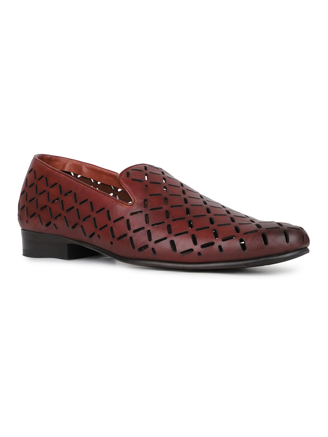 Mens Red Printed Round Toe Party Wear Loafers Shoes