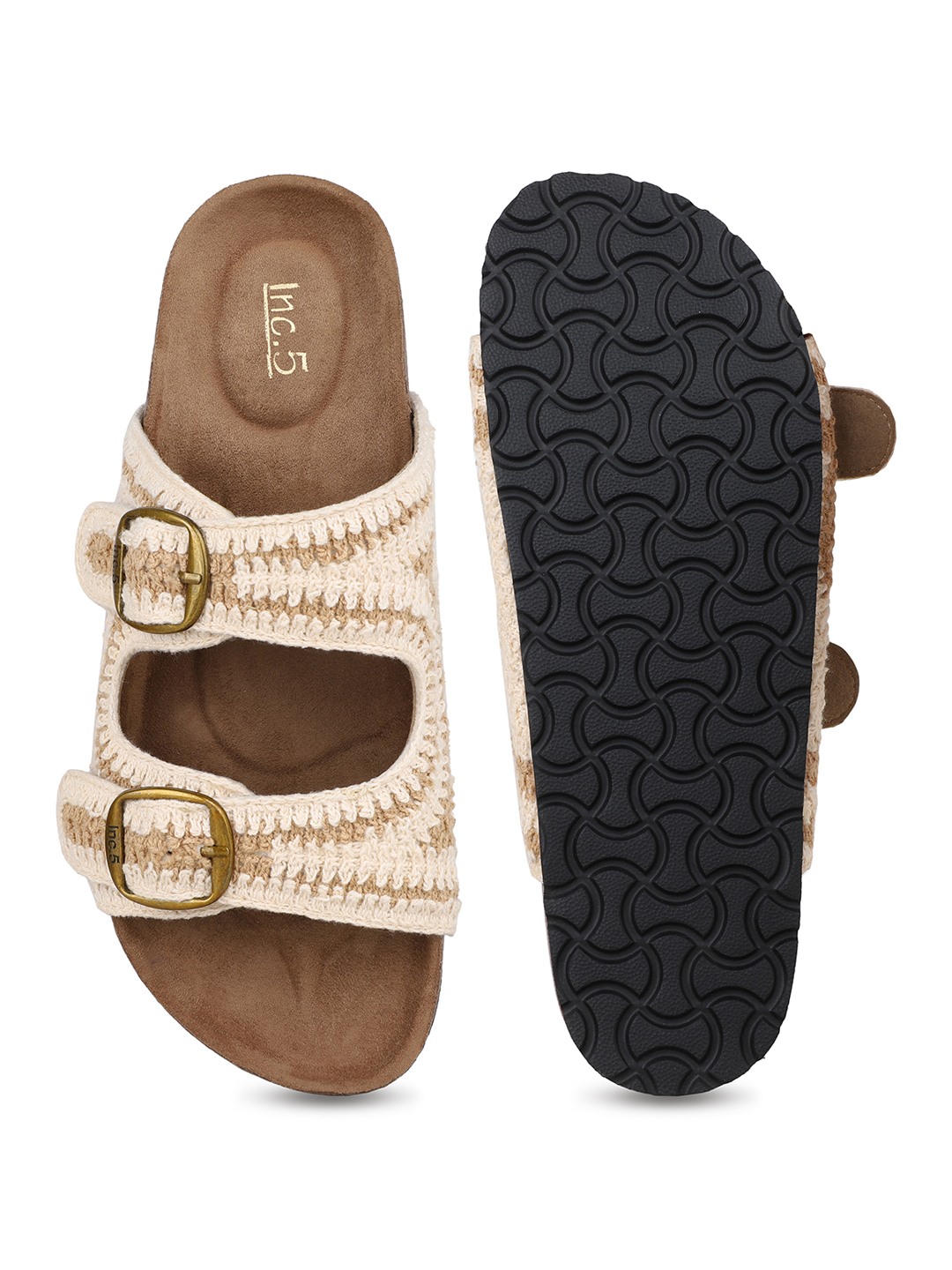 Inc.5 | Womens Beige Ethnic Embellished Open Toe Flat Slip-On Sandals|4