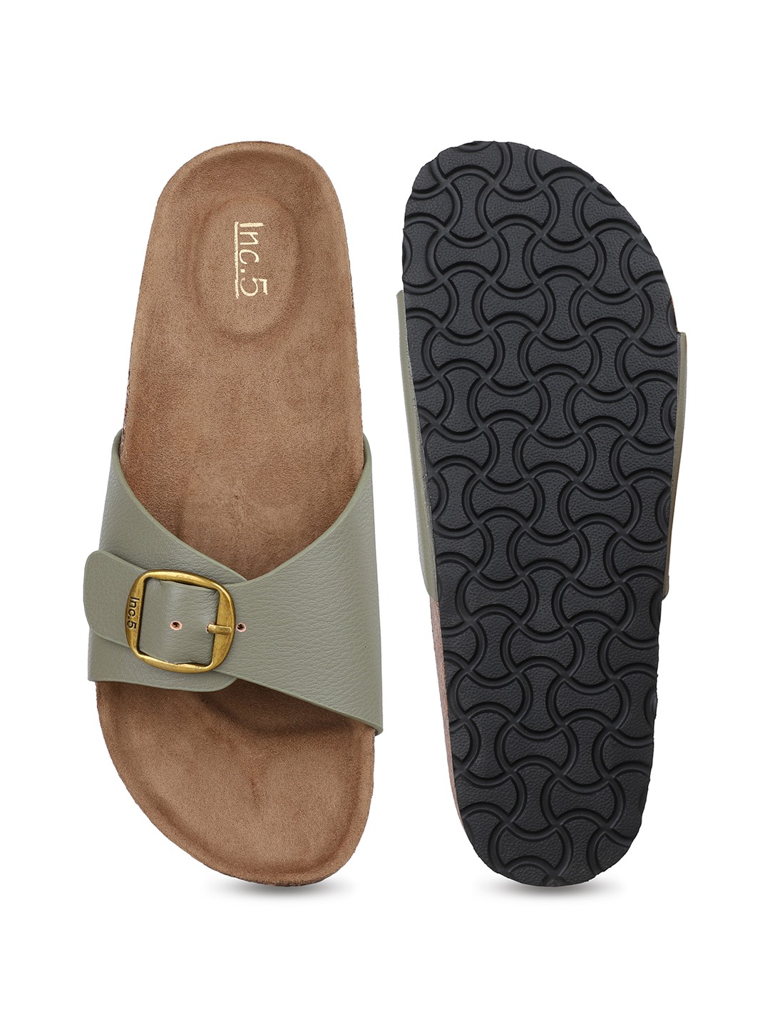 Inc.5 | Womens Green Casual Solid Open Toe Flat Slip-On Sandals|4