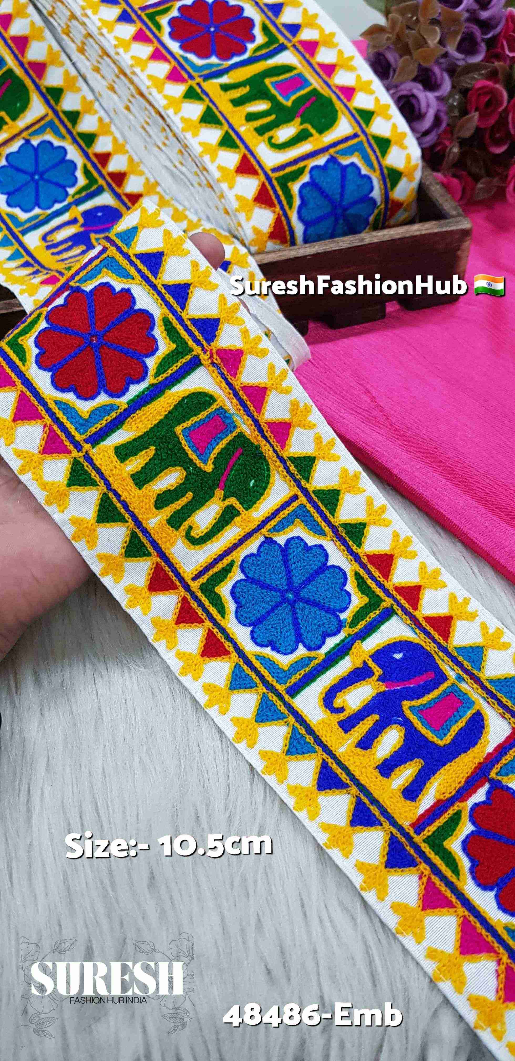 Elephant Bloom Navratri Border – Multi Color | 48486-Emb