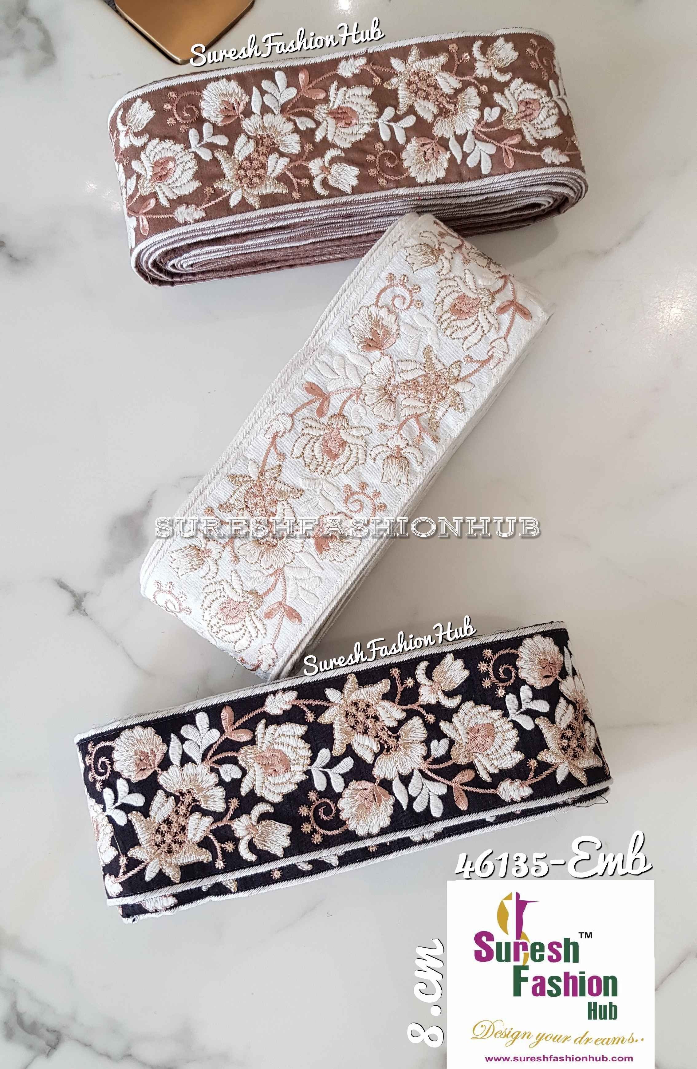 Iris Embroidery Black Embroidered Trim