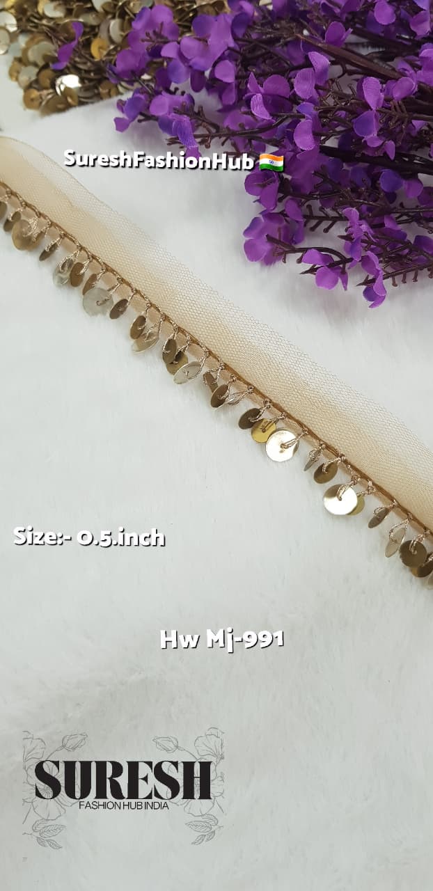 Gold & Pearl Handmade Hanging Metal Coin Net Lace – MJ-991