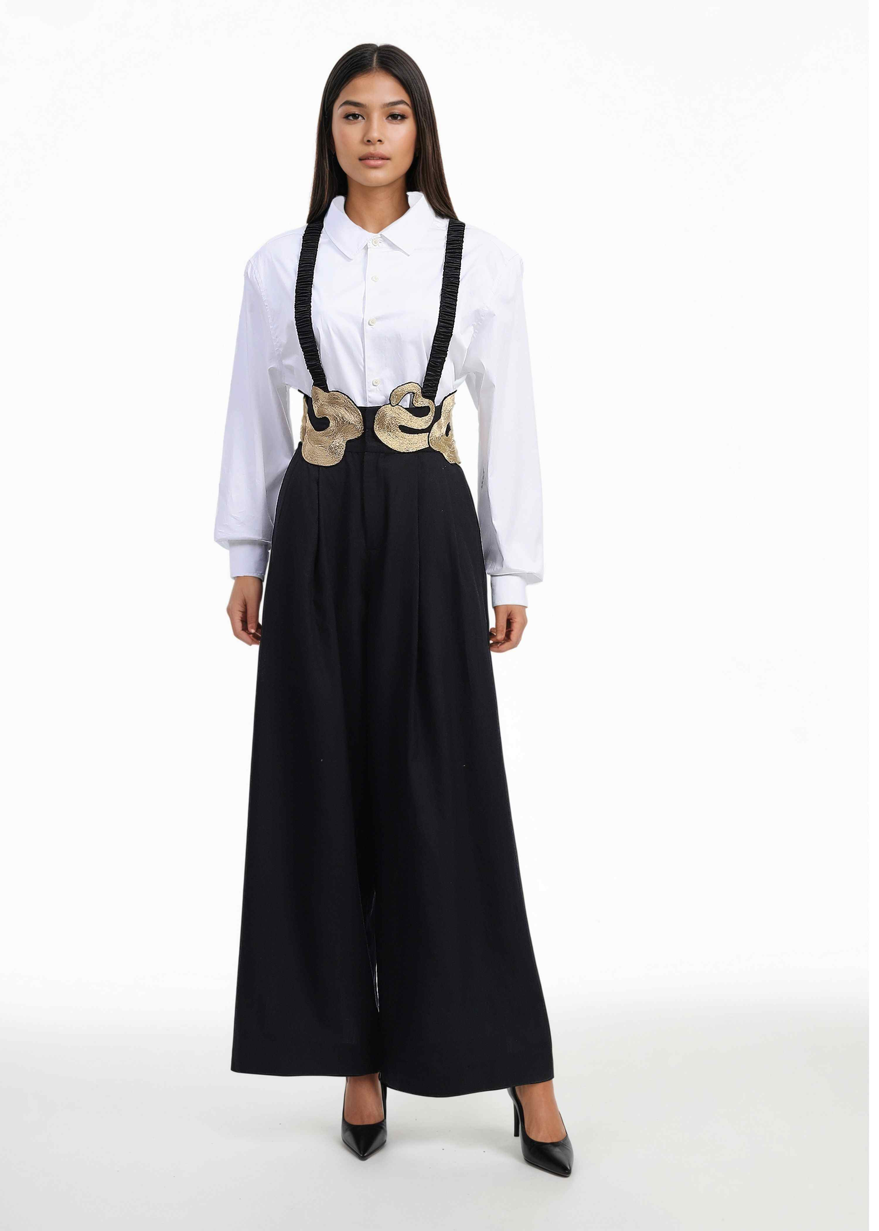 AKOK Black Cotton Suspender Top with Trouser Co-ords