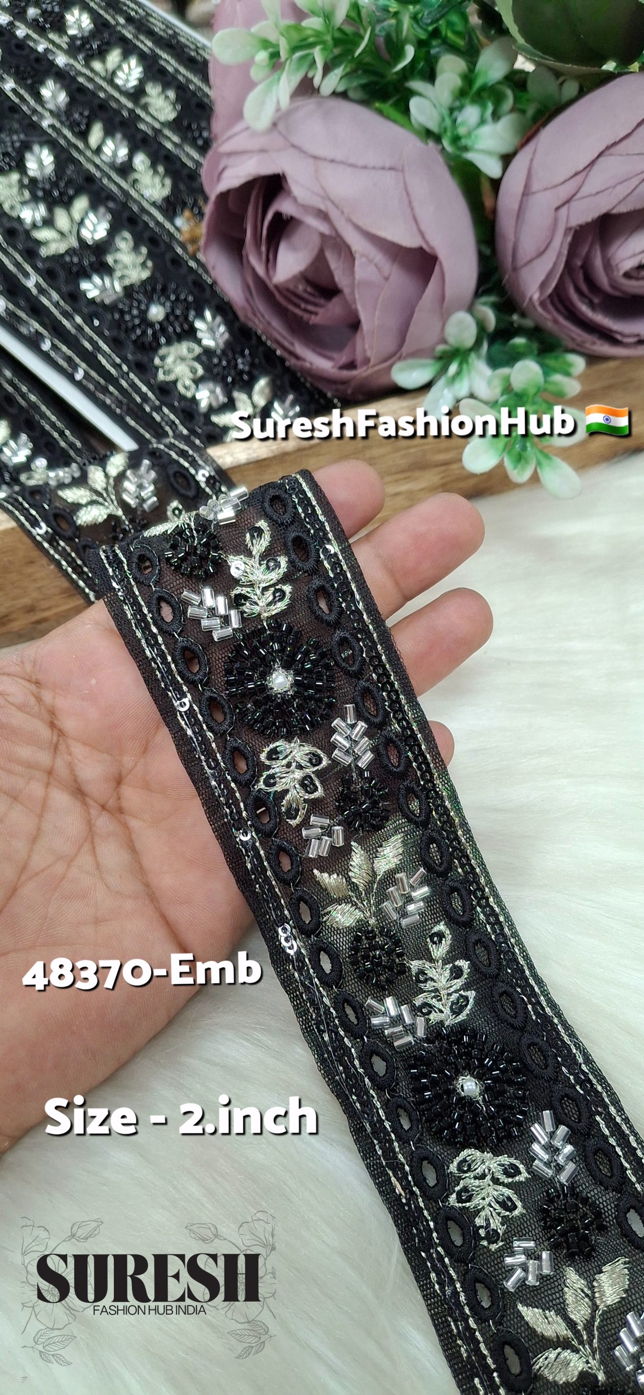 Black TwinCut Floral Net Embroidered Lace
