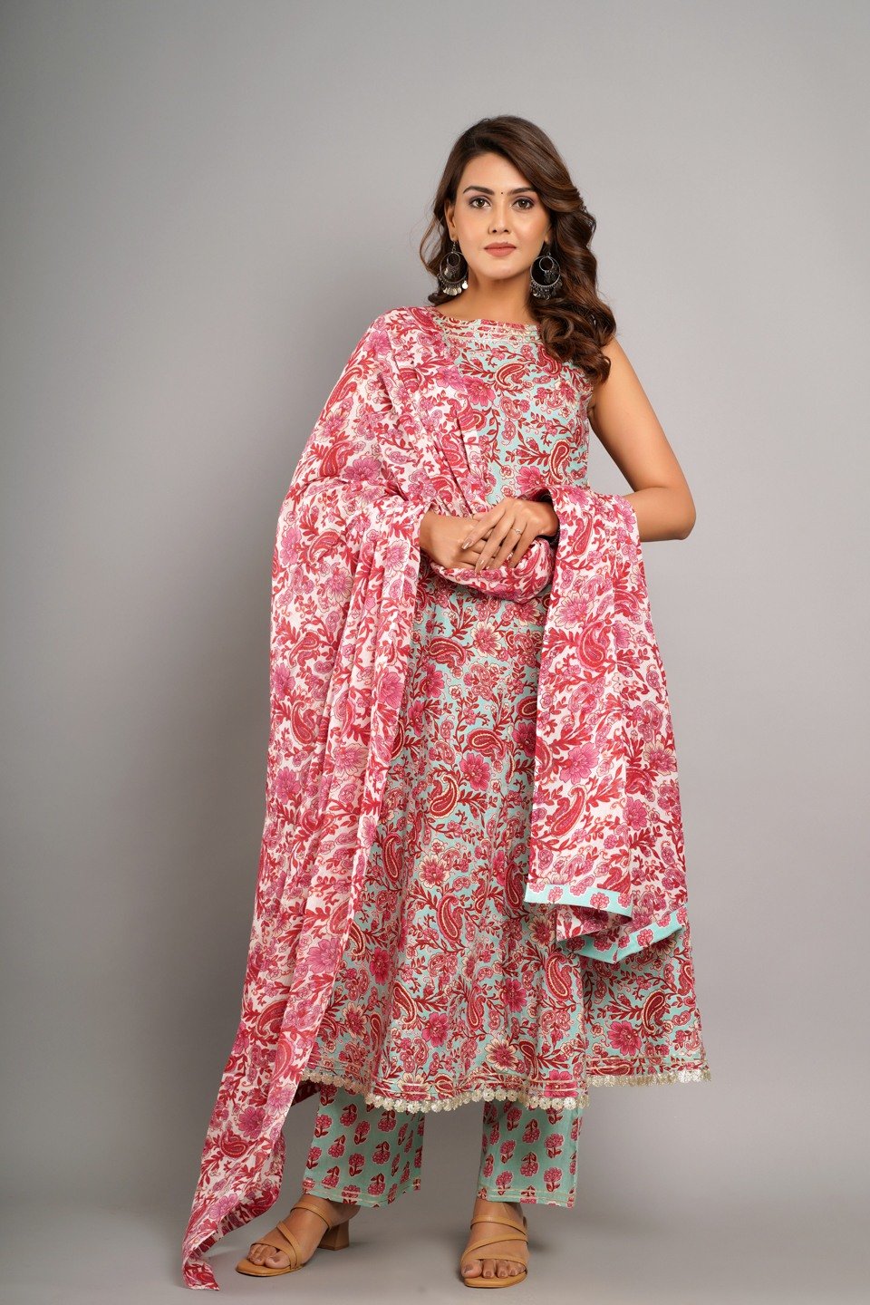Women Paisley Printed Pure Cotton Kurta with Trousers & Dupatta