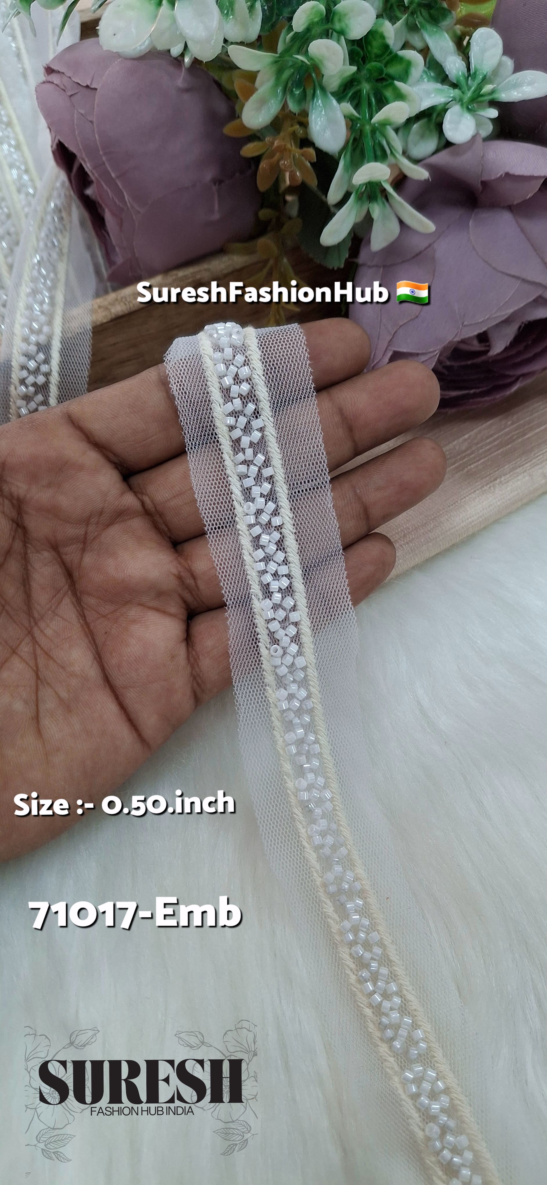 Timeless Net Embroidered Border White