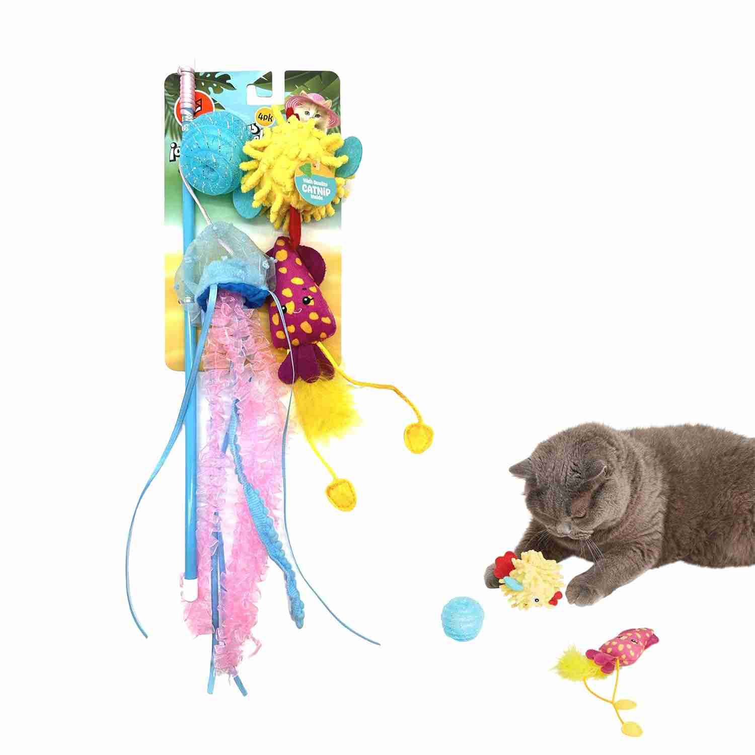 Fofos Sealife Wand Cat Toy, (Pack of 4)