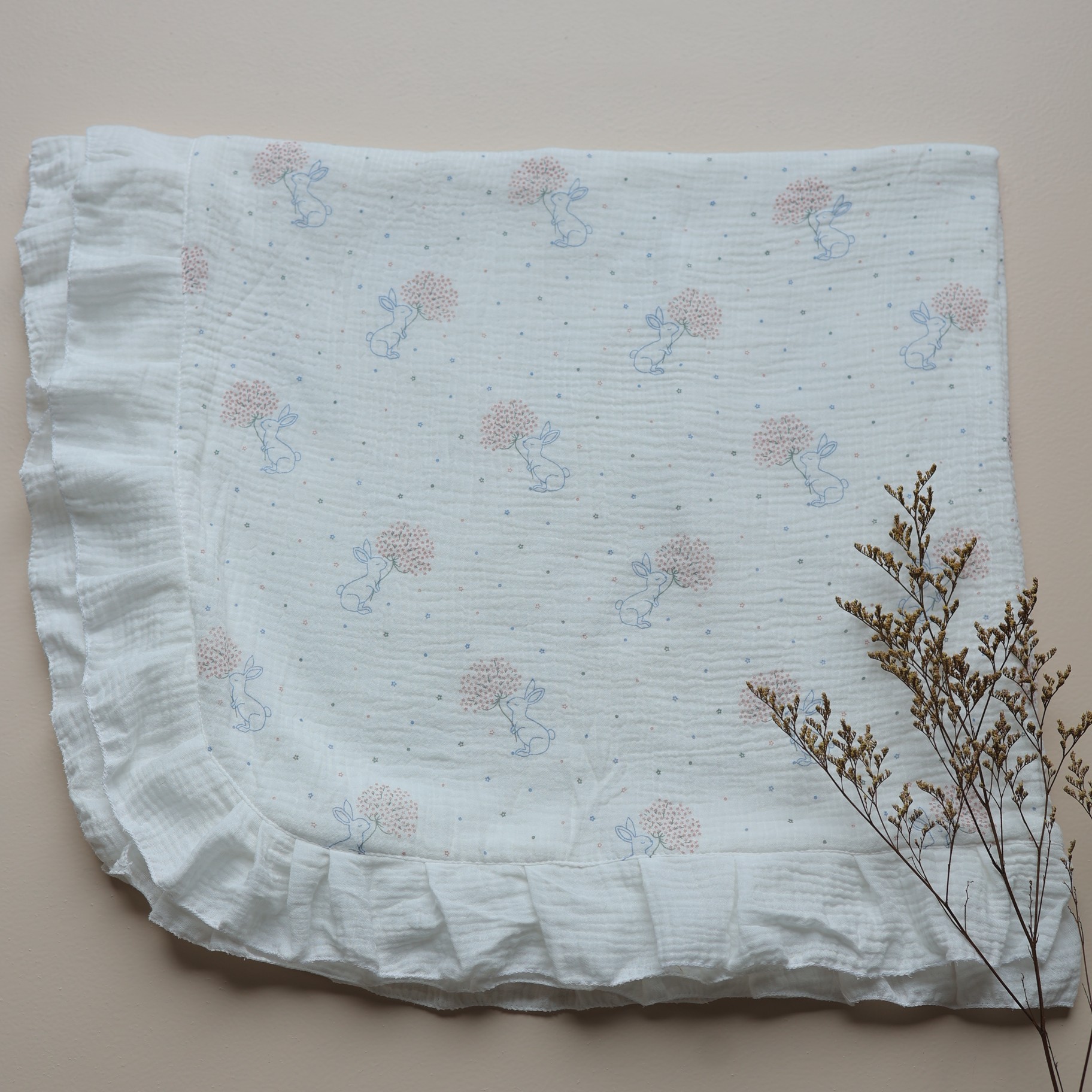 Bunny Whisper Reversible Muslin Blanket & Pillow Set