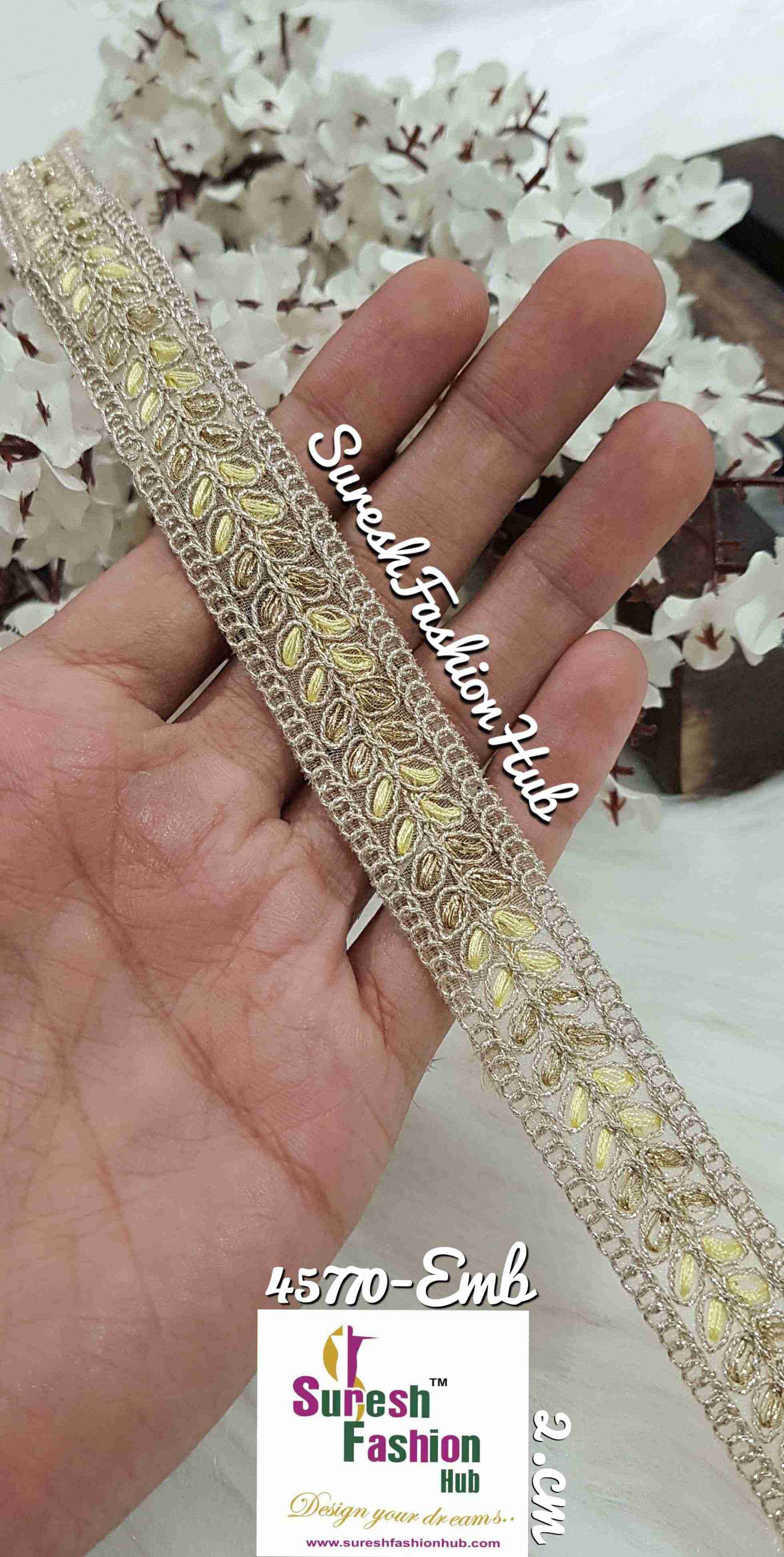 Lemon yellow delicate embroidered trim