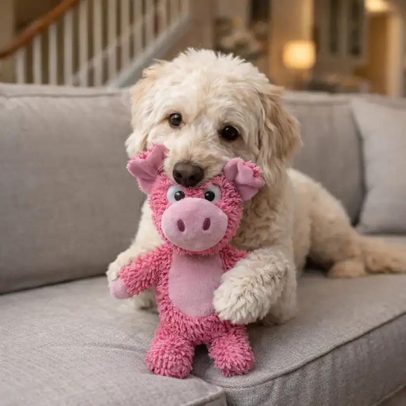 FOFOS Tough Dog Toy Pig Pink, Soft & Squeaky