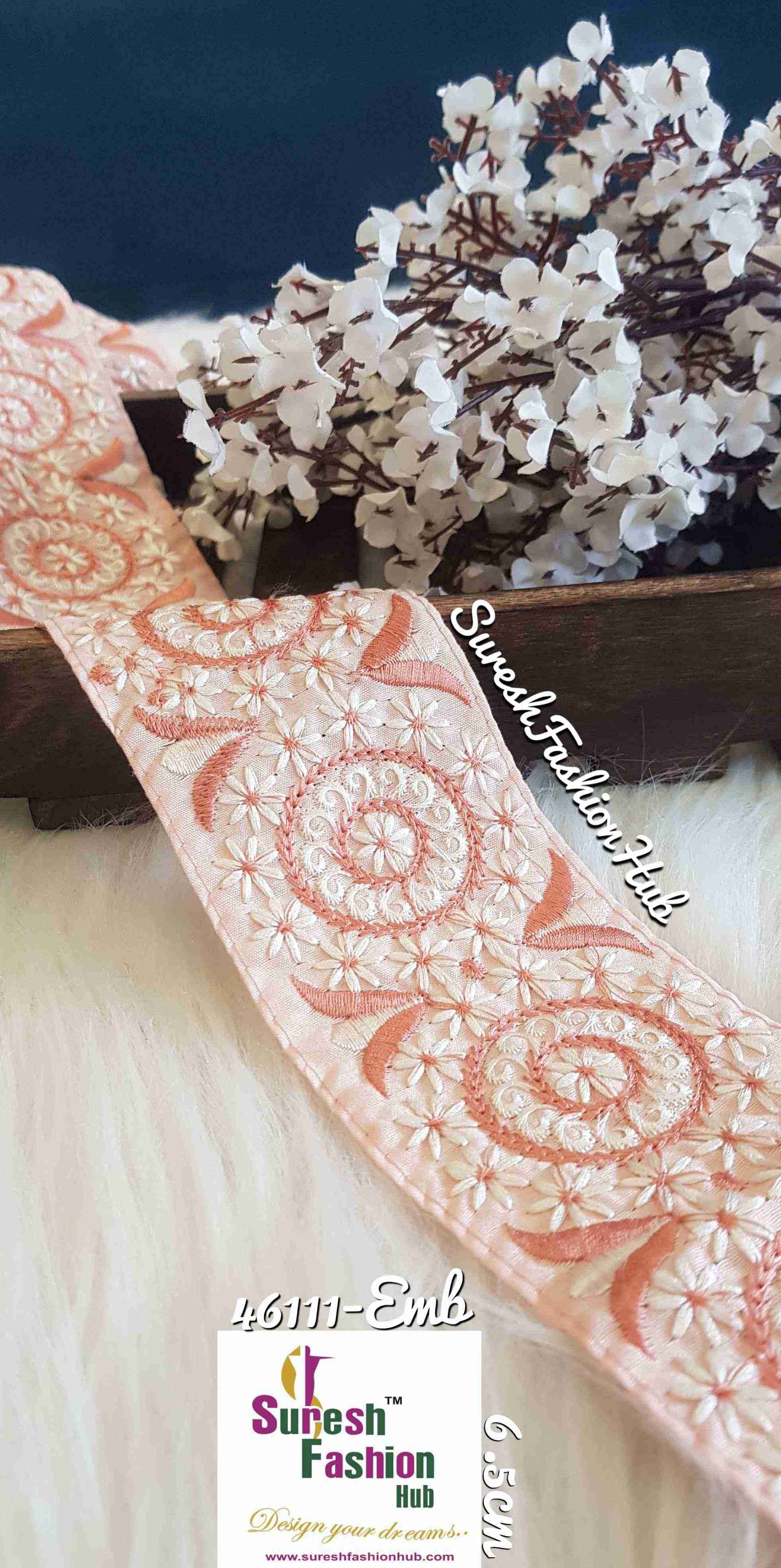 Creative Thread Works Peach Base Embroidered Trim
