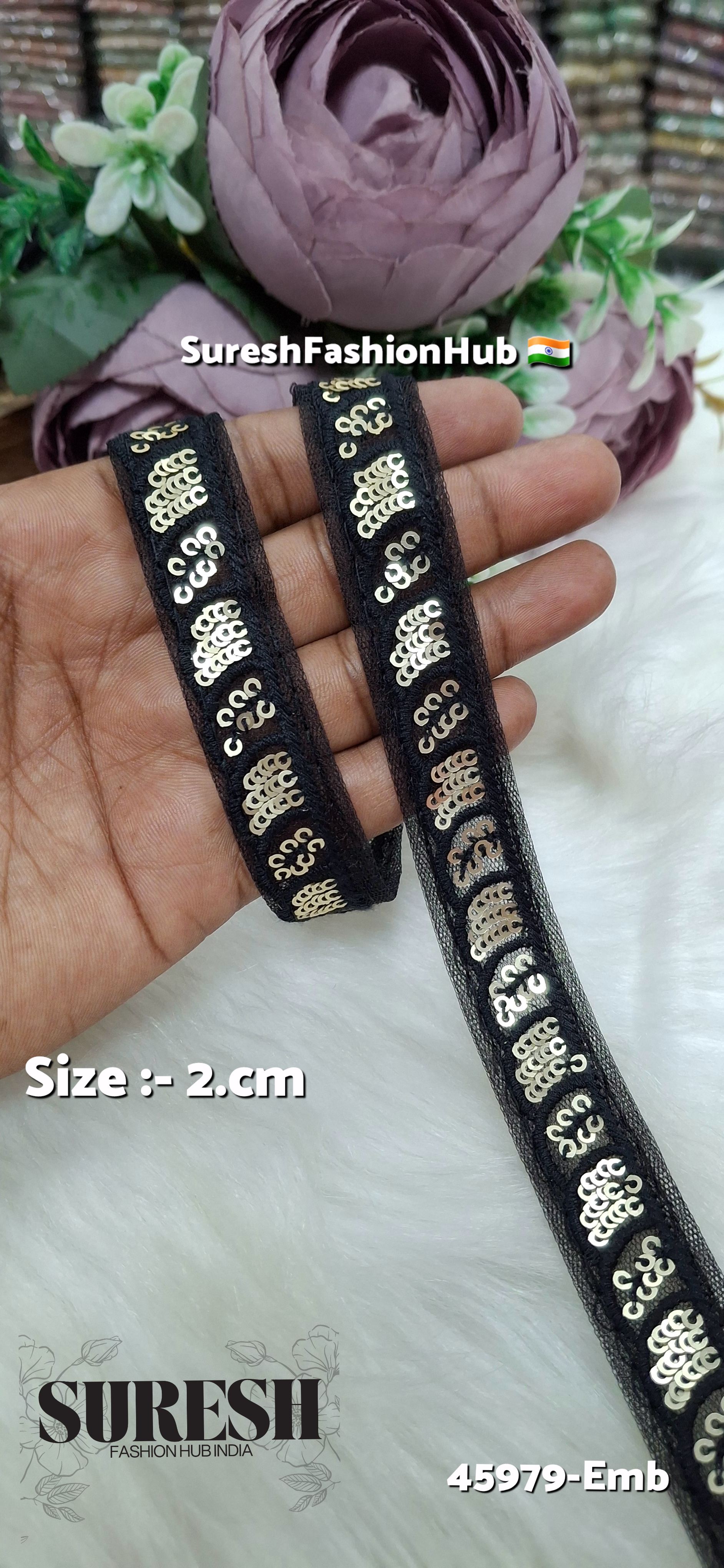 Black Tone-on-Tone Net Embroidery Lace