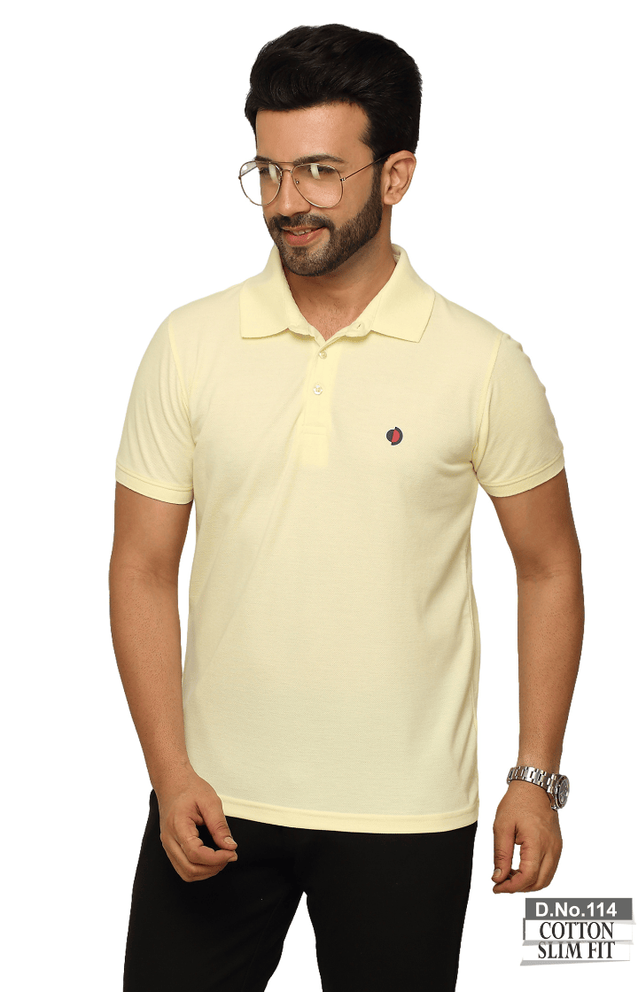 One Denim yellow Denim Plain Men's T-Shirts