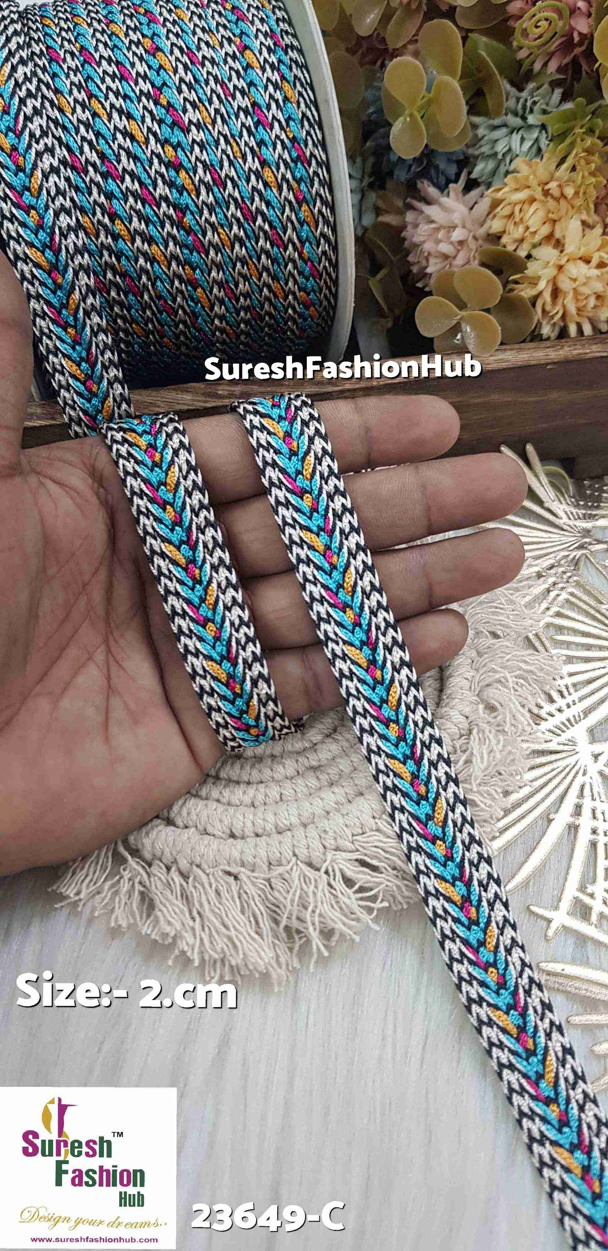 Vibrant Chevron Pattern Braided Trim(Firozi)