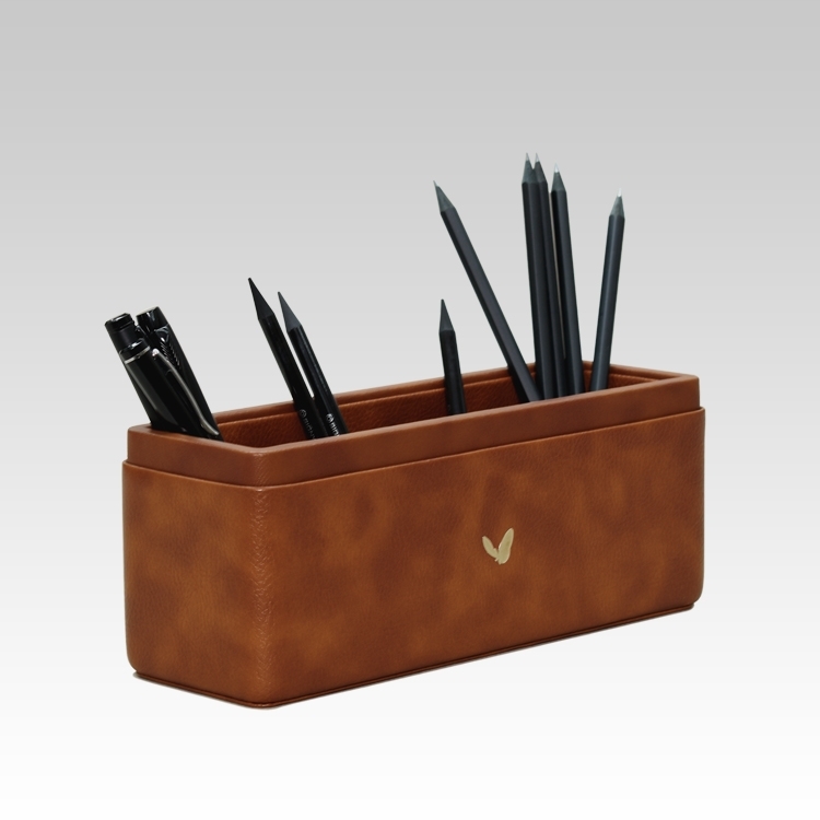 Pen/Pencil Holder | Faux Leather | Rectangular Large | Classic | Tan