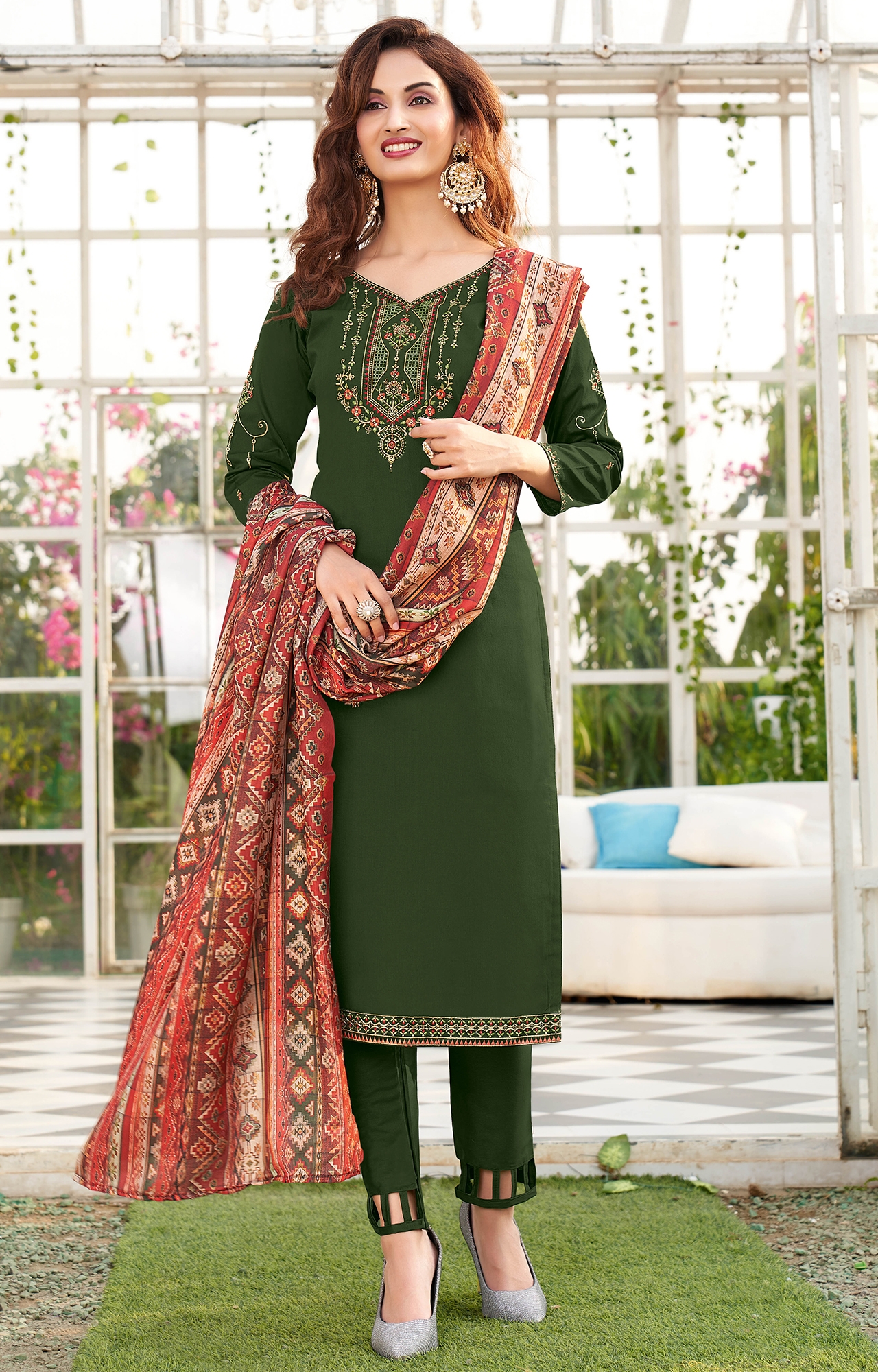Green Color Jam Cotton lace & Embroidery Unstitched Dress Material-FL_PANIHARI2014_DM