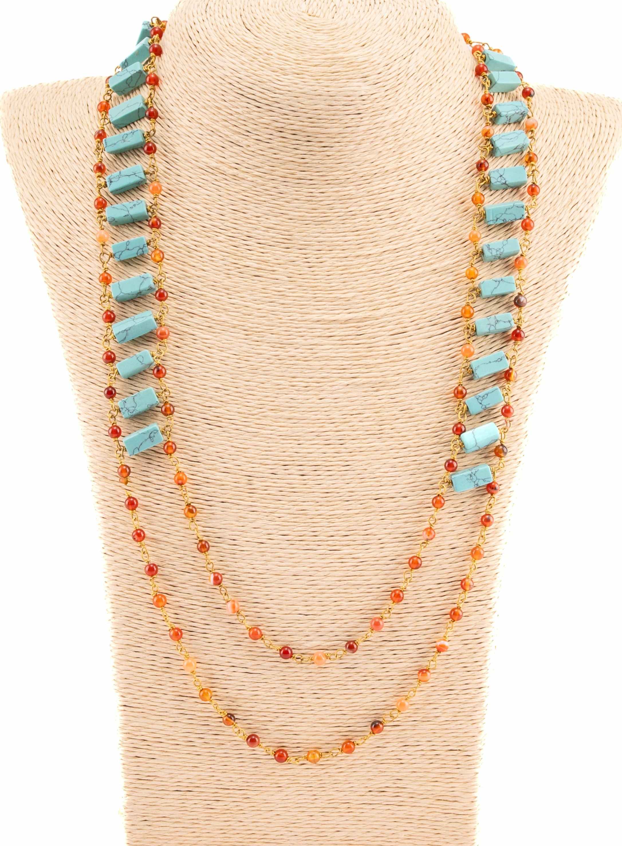 Stunning Double layered tube shaped torquoise and carnelian bead