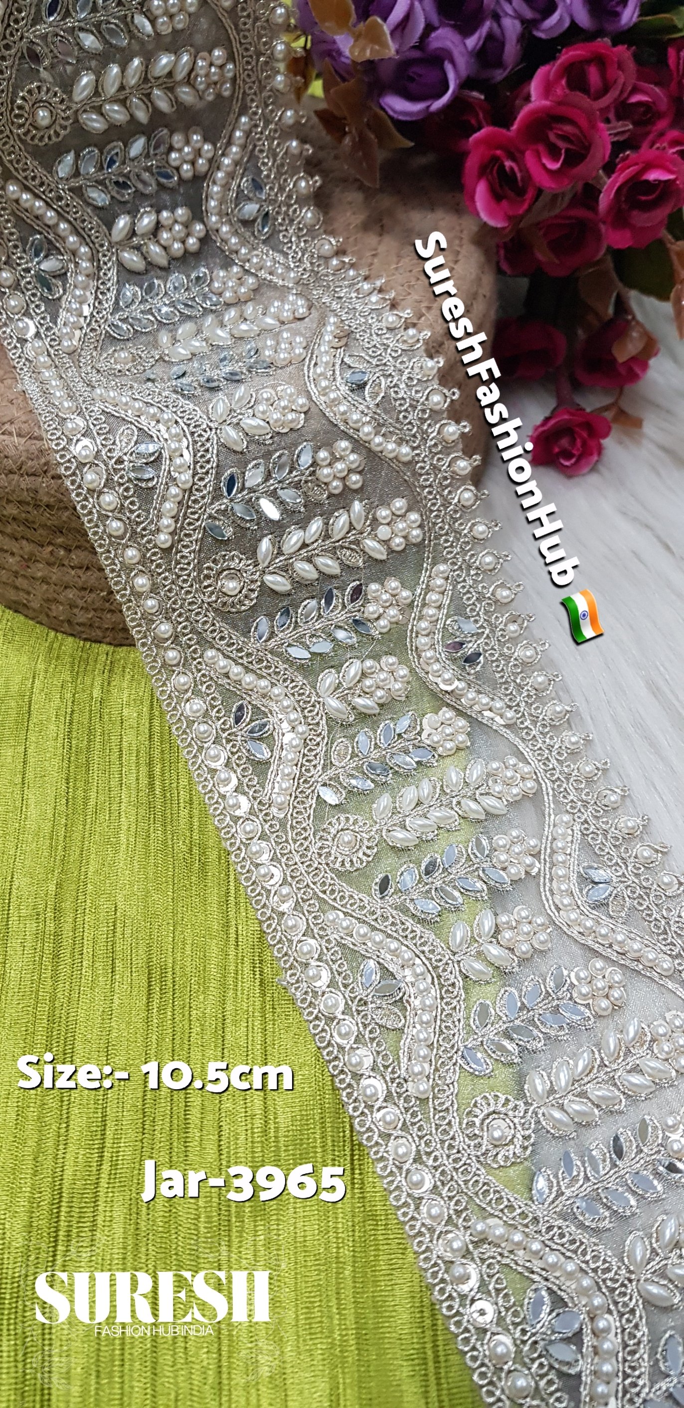 Leaf & Floral Mirror Cutwork Pearl Lace – Jar-3965