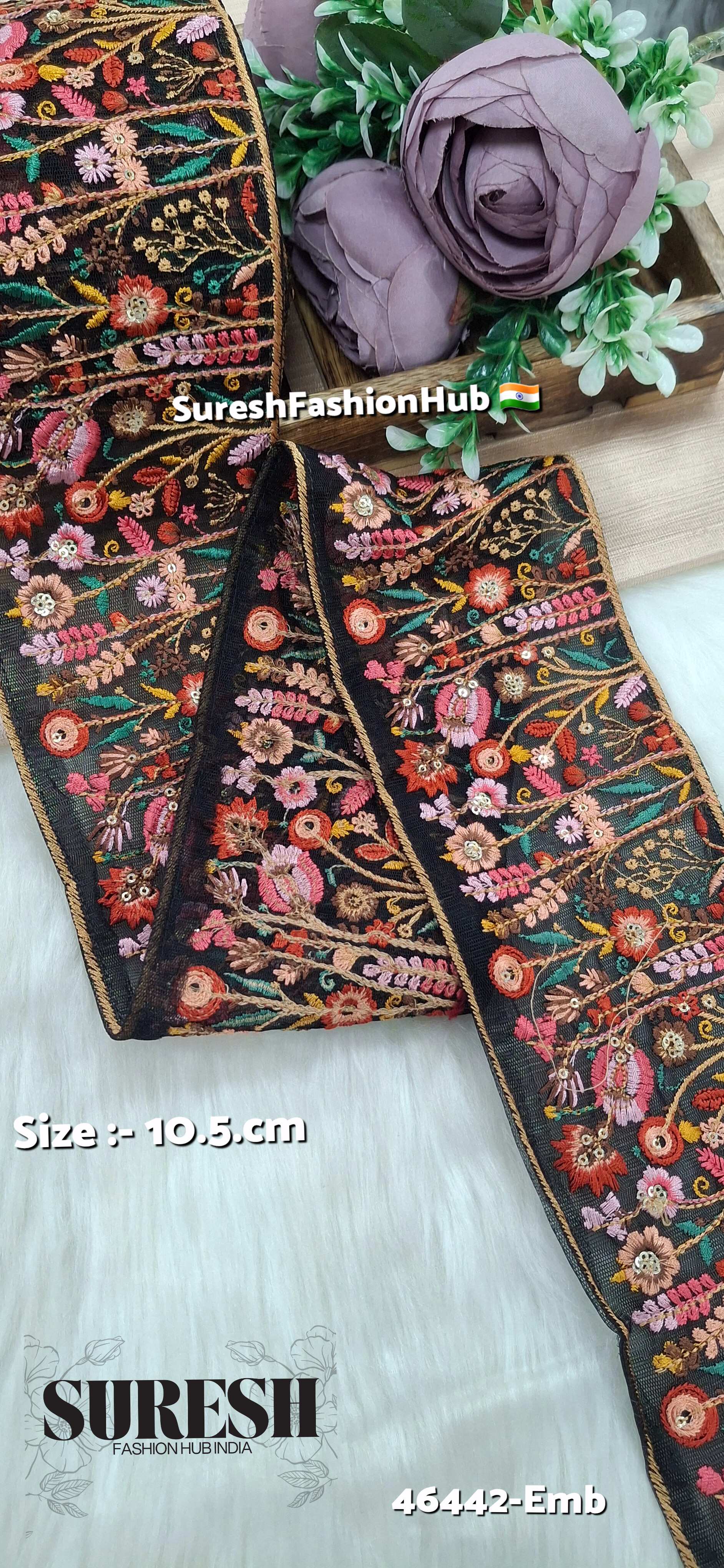 Midnight Bloom Embroidery Lace (Black)