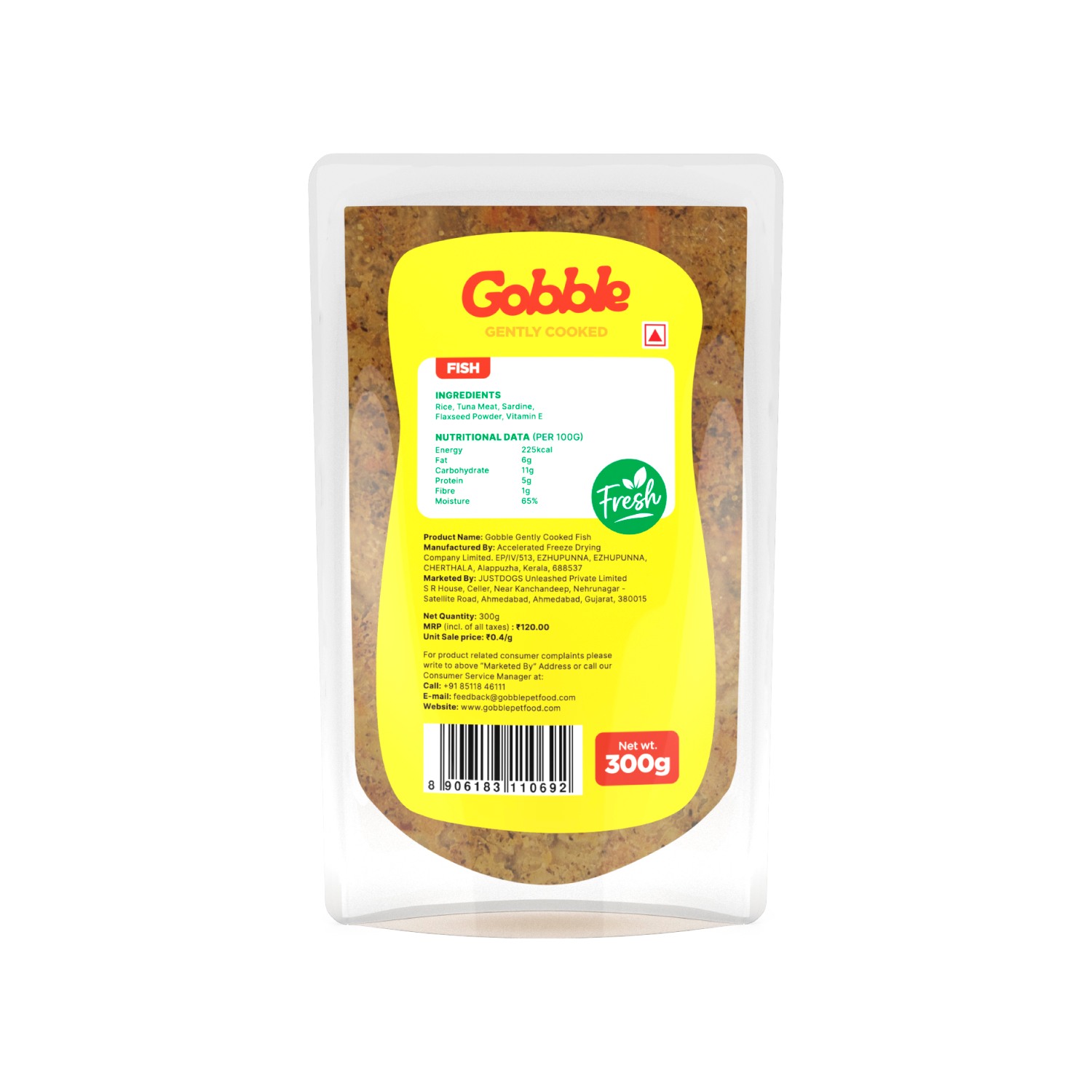 Gobble Gently Cooked Fish With Rice Wet Dog Food, 300g