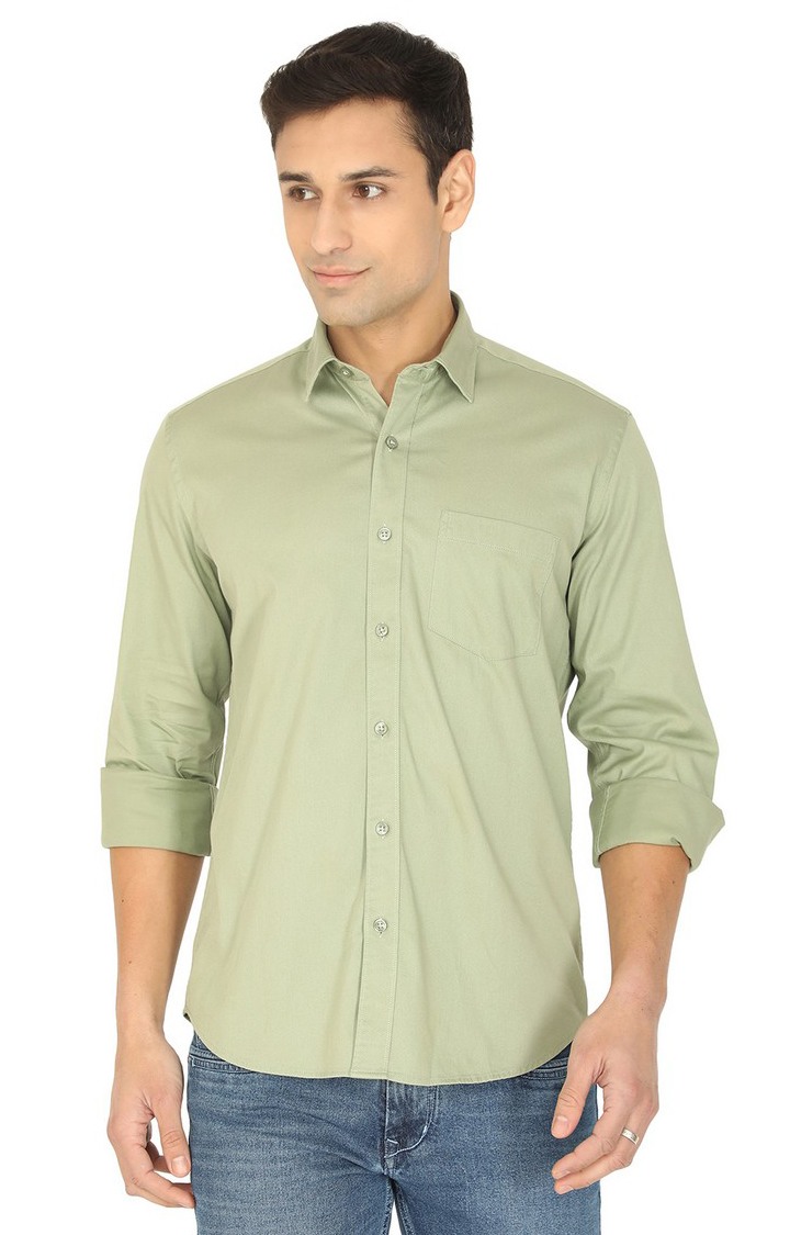 JBC-PL-743B PISTA GREEN Men's Green Cotton Solid Casual Shirts