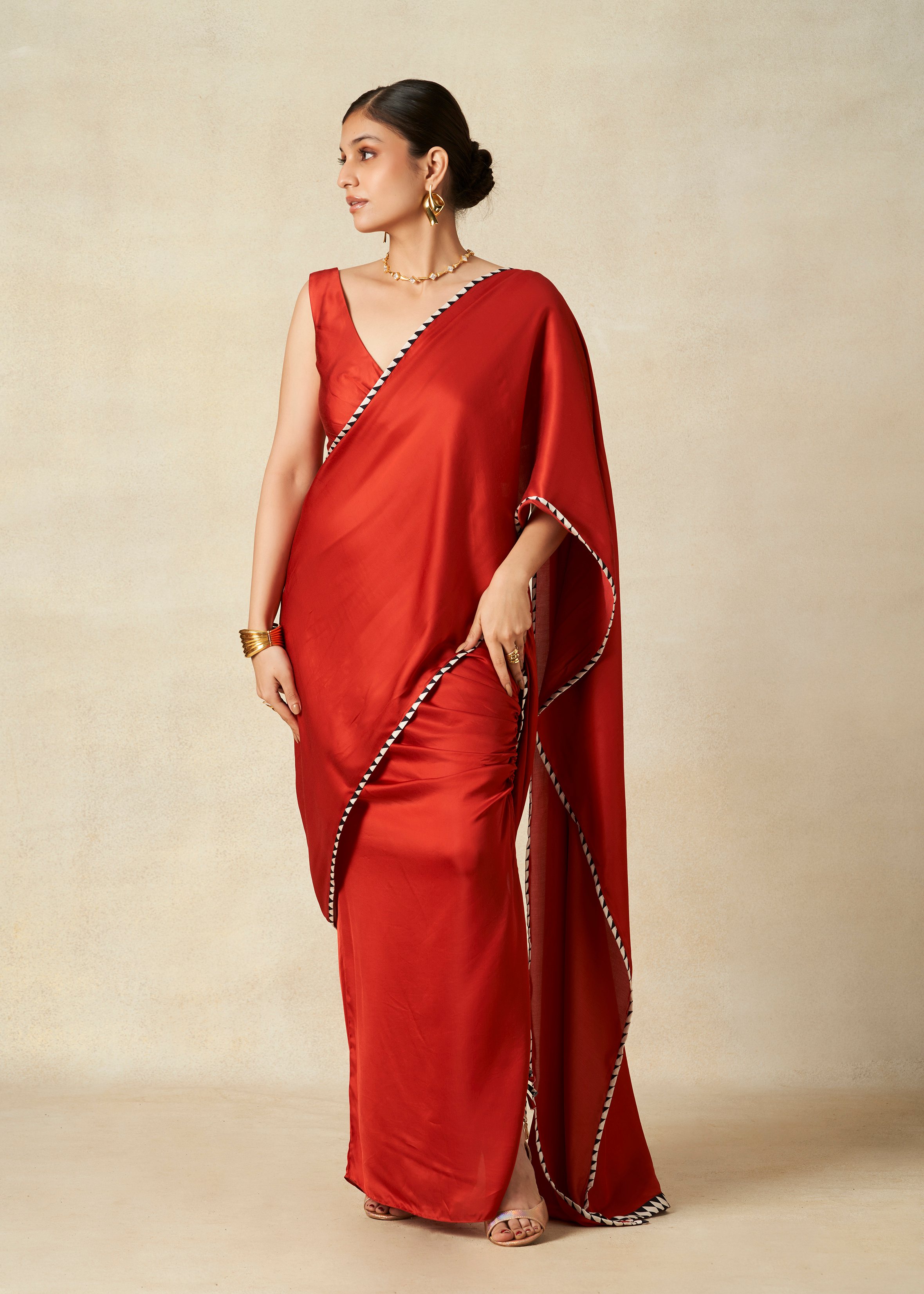 Red Draped Saree​