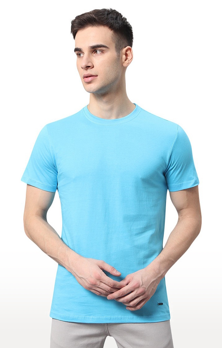 JadeBlue Sport | JB-CR-30V RIVER BLUE Men's Blue Cotton Solid T-Shirts 0
