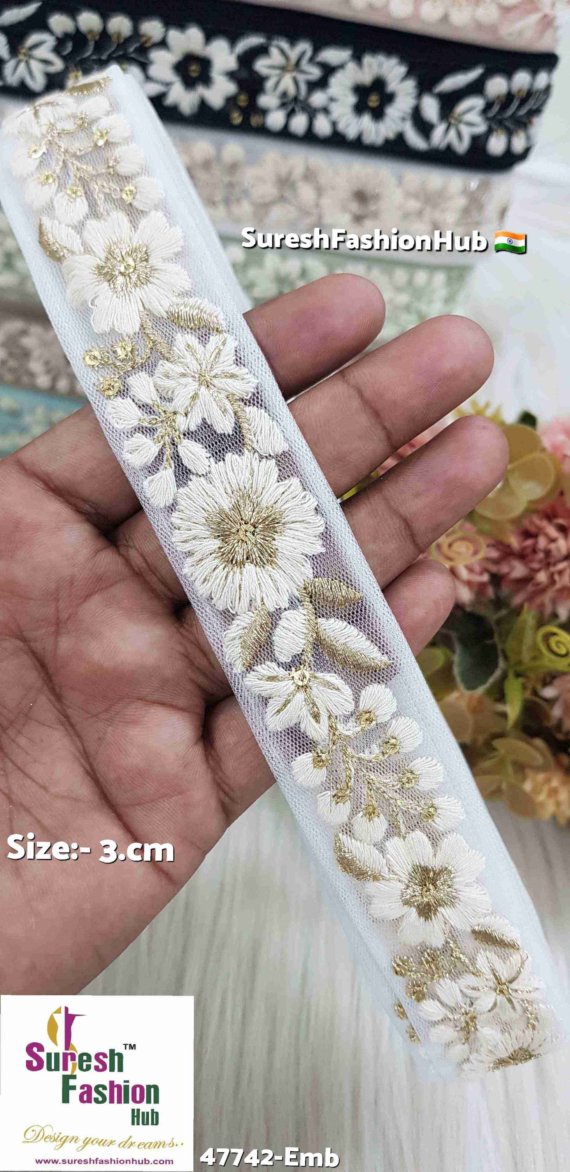 White Gold Floral Embroidery Lace