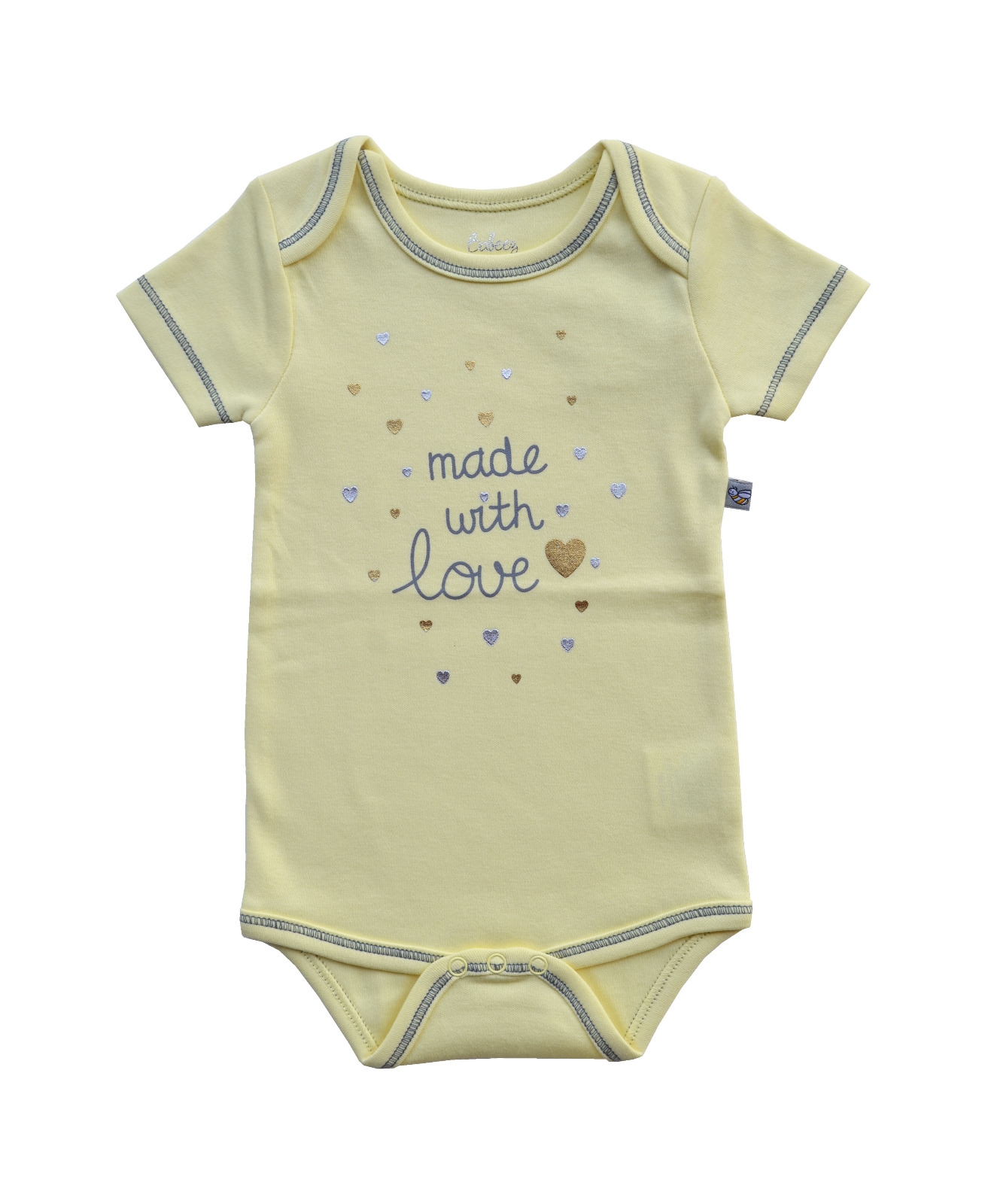 Made With Love Print On Yellow Baby Romper/Onesie(100% Cotton)