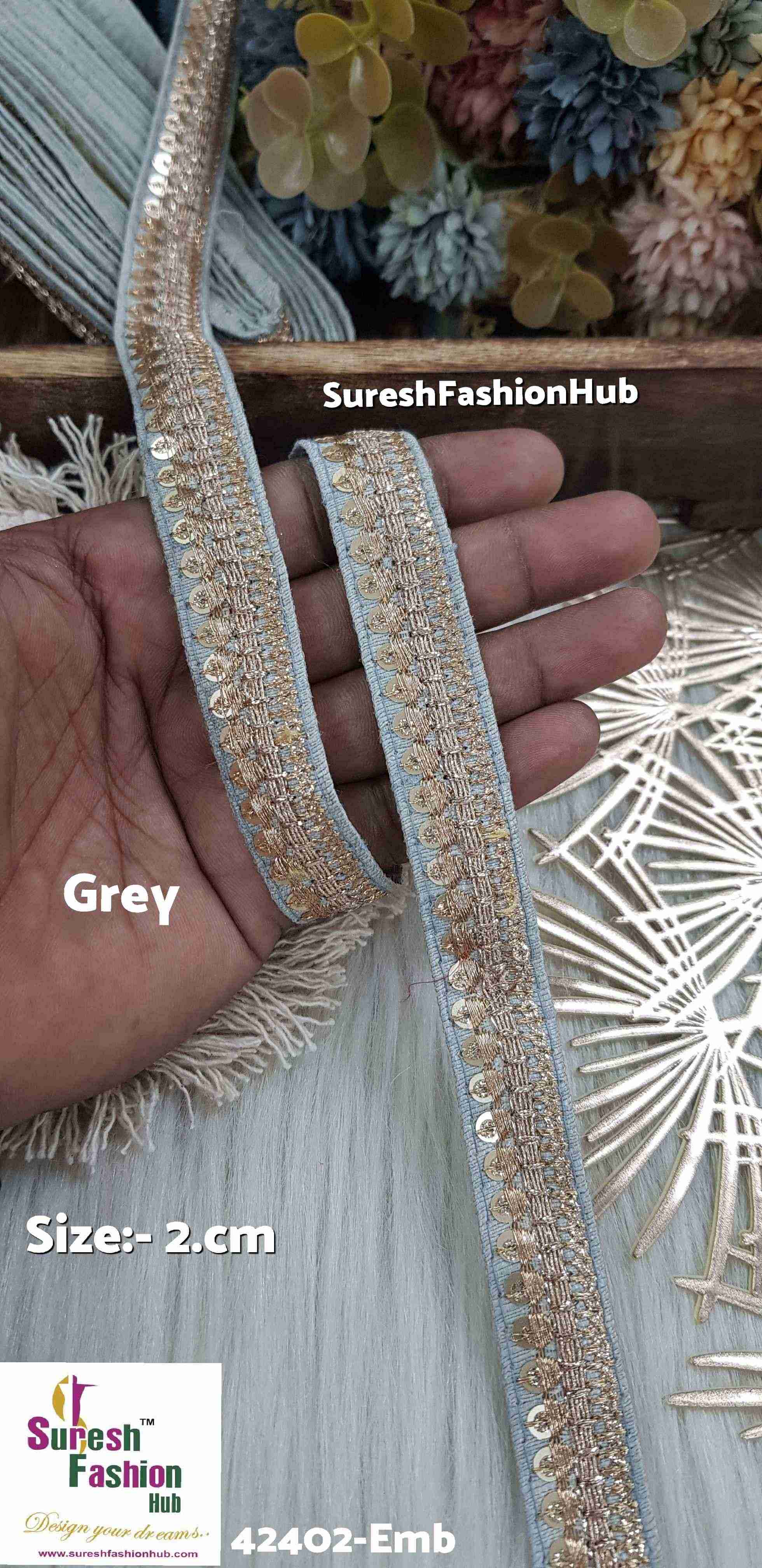 Vibran Grey Color Zari Embroidered Lace Roll