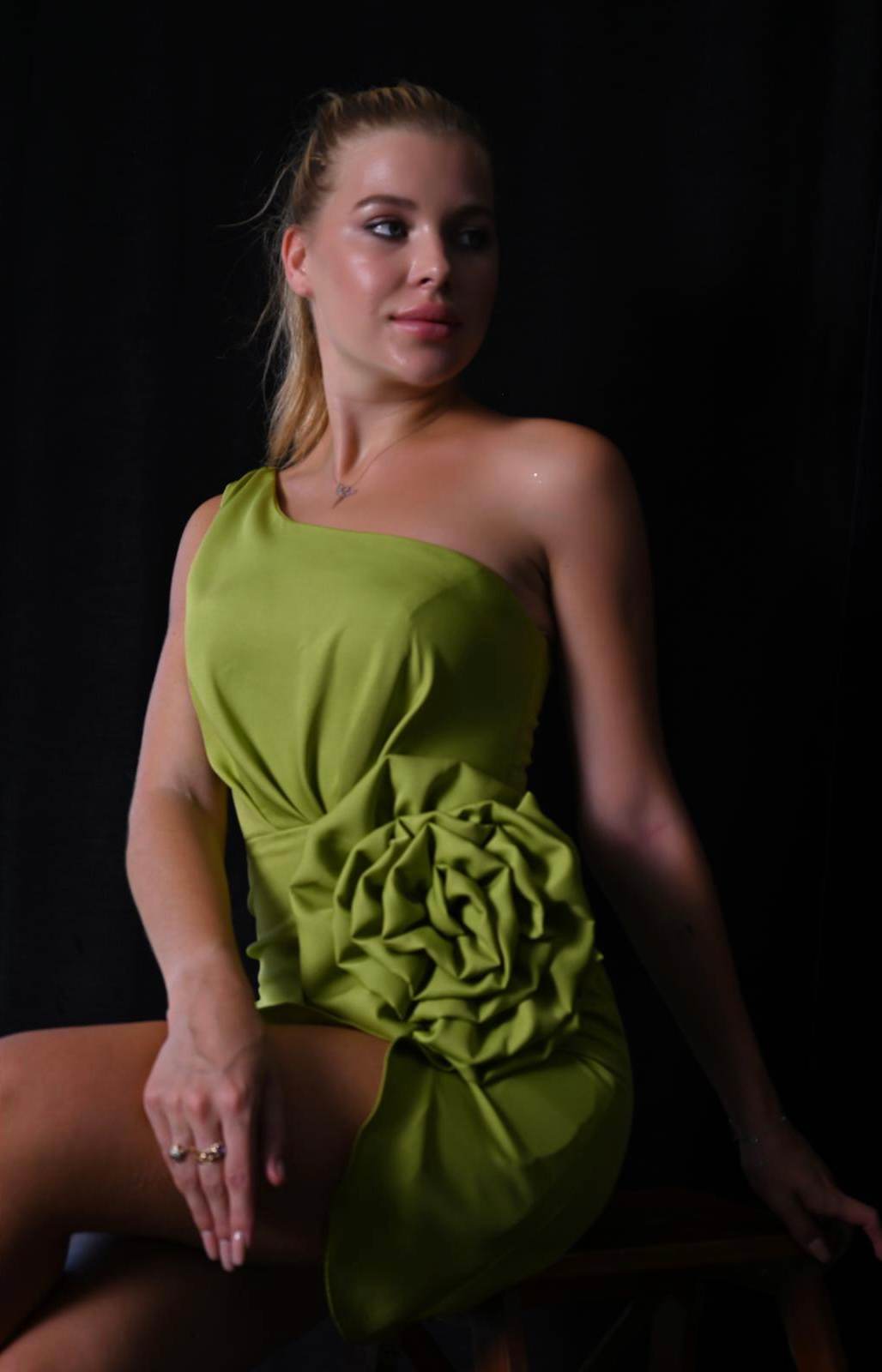 Parrot green flower dress
