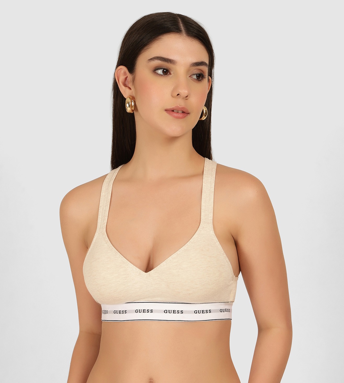 Guess Cream Cotton Solid/Plain Women Pushup Bra