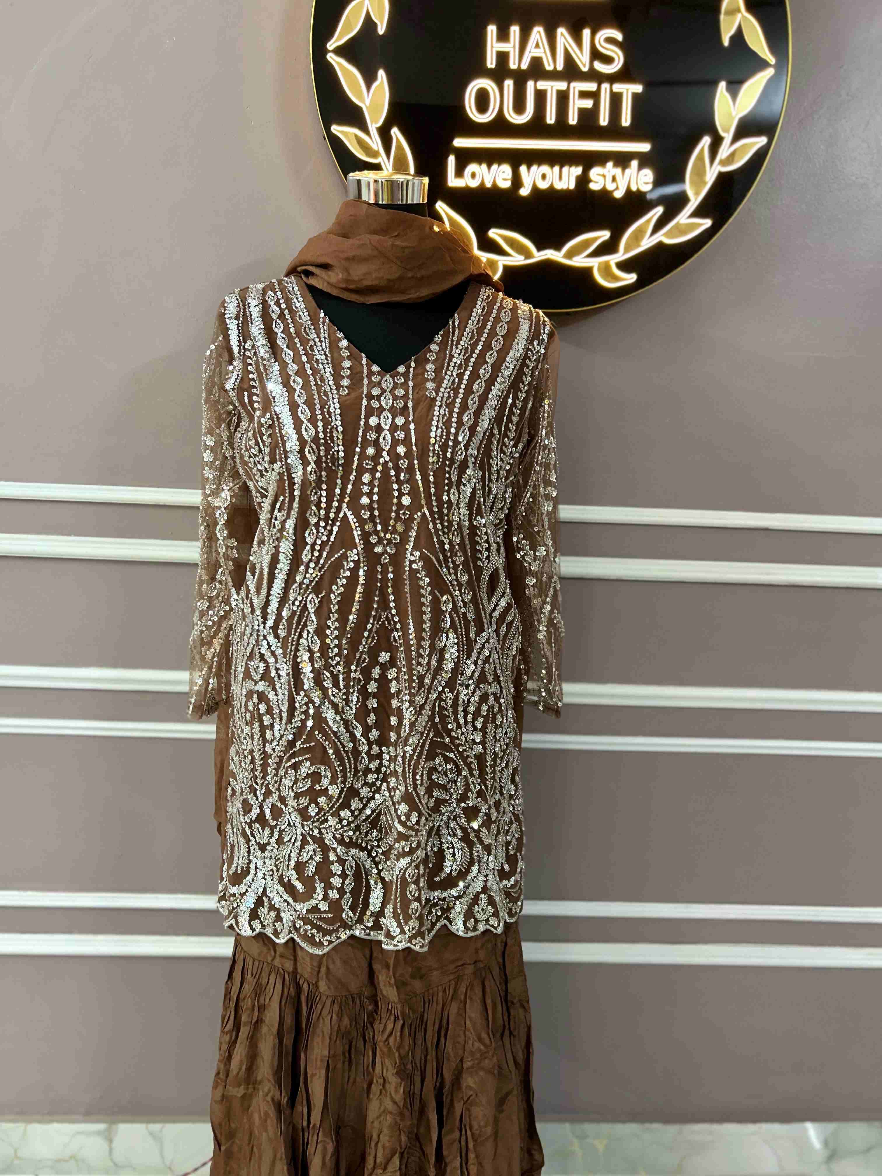 Royal Bronze Net Dress with beaded detailing