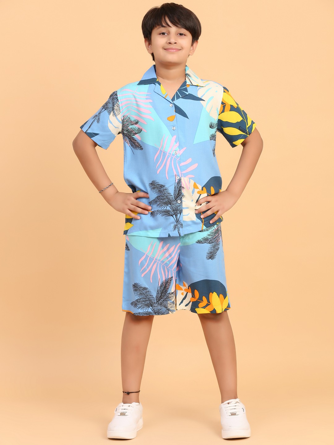 Ninos Dreams Blue Yellow Leaves Boys Rayon Coord Set