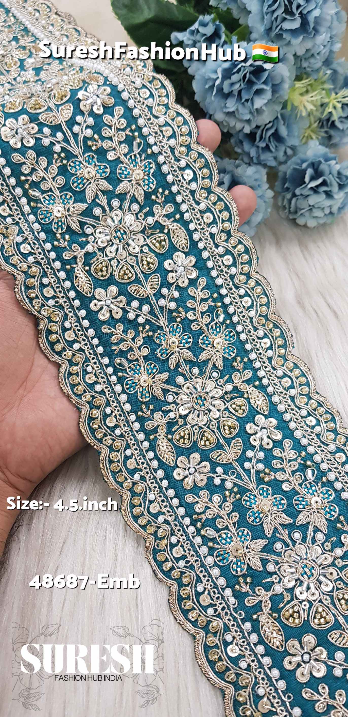 Rama Double Scalloped Floral Border – 48687-Emb
